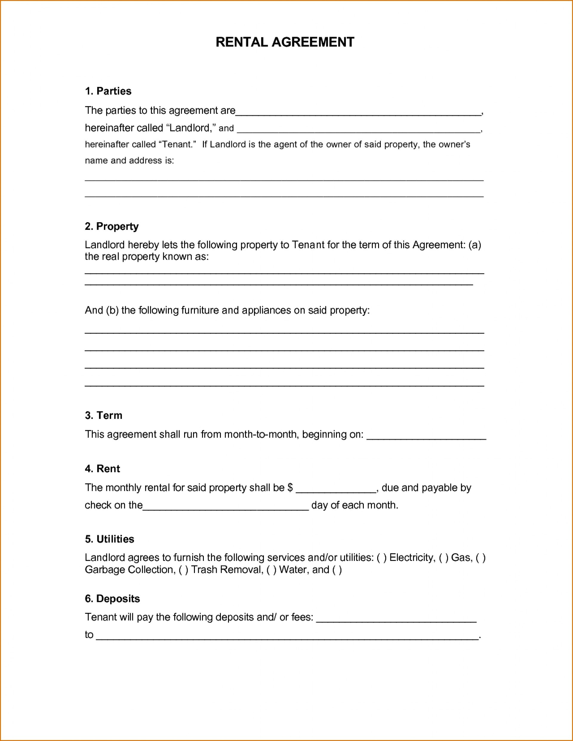 Blank Fillable Rental Lease Form Printable Forms Free Online