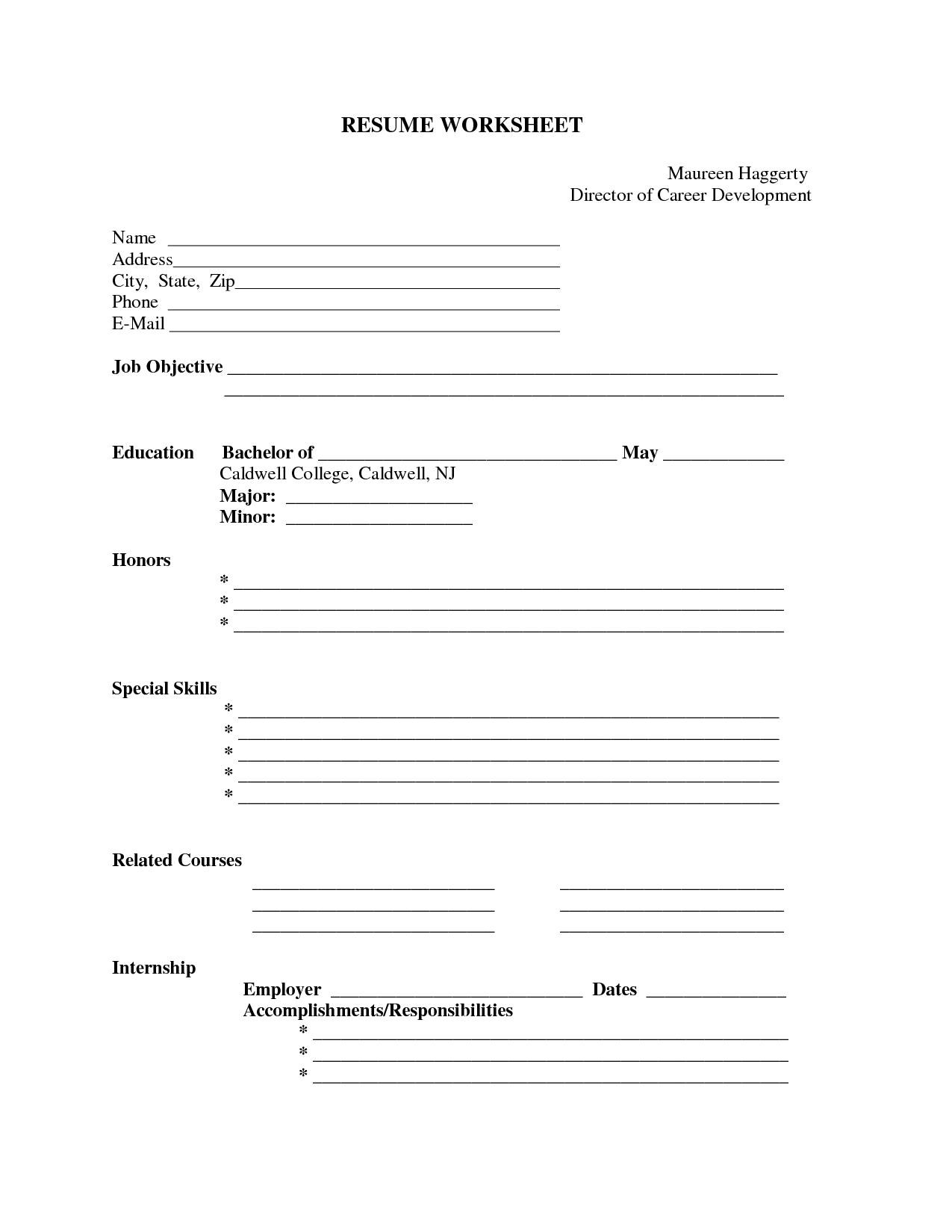 Free Printable Blank Resume