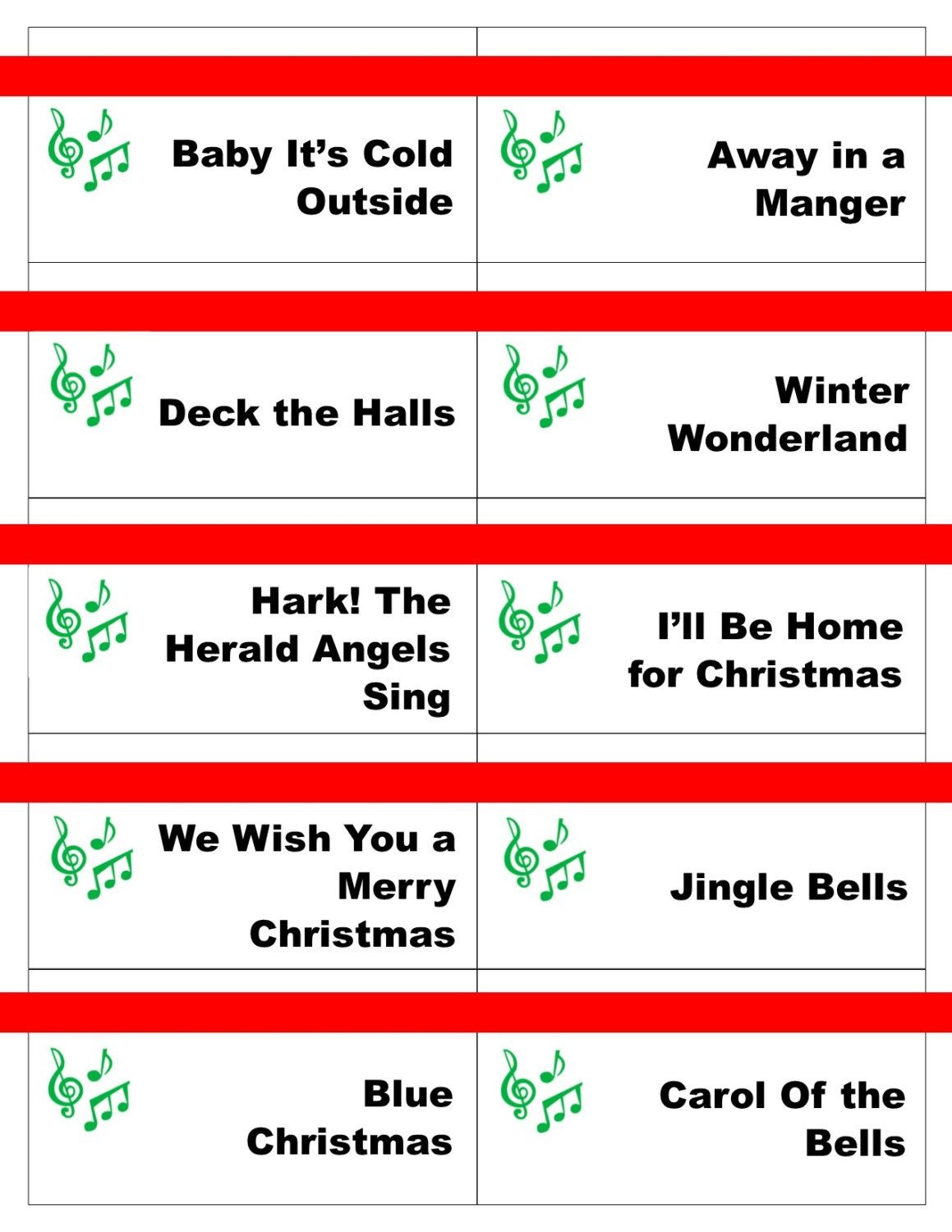 Printable Christmas Carol Game Cards For Pictionary Or - Free Printable Christmas Pictionary Words