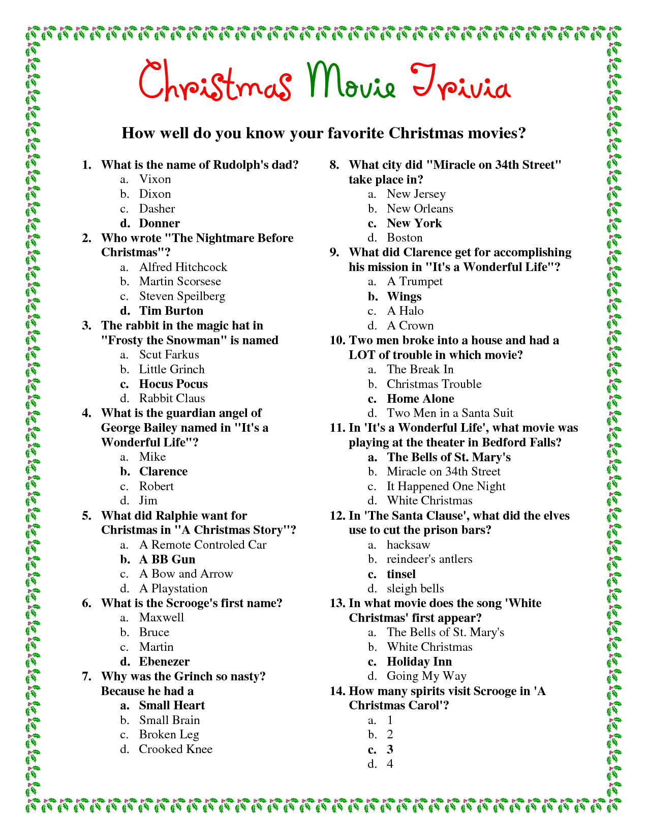 Printable Christmas Trivia Quiz With Questions And Answers - Free Printable Christmas Trivia Quiz