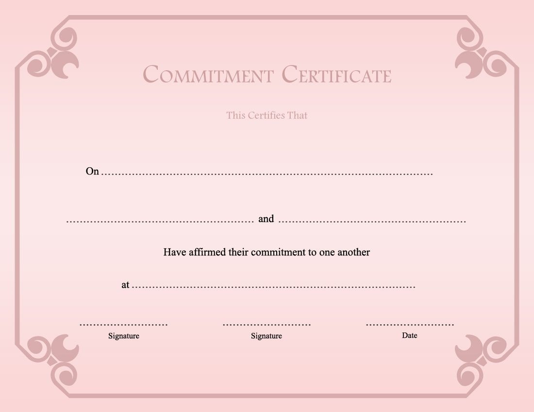 Commitment Certificate Free Printable Free Printable