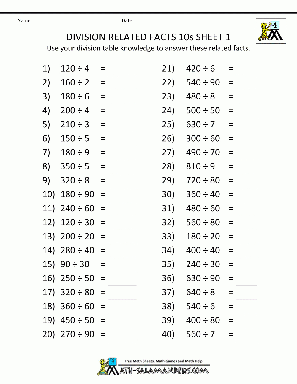 Printable Division Sheets - Free Printable Division Worksheets