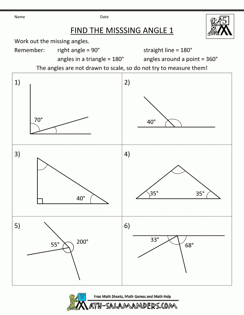 Printable-Geometry-Worksheets-Find-The-Missing-Angle-1.gif 790×1,022 - Free Printable Geometry Worksheets For Middle School