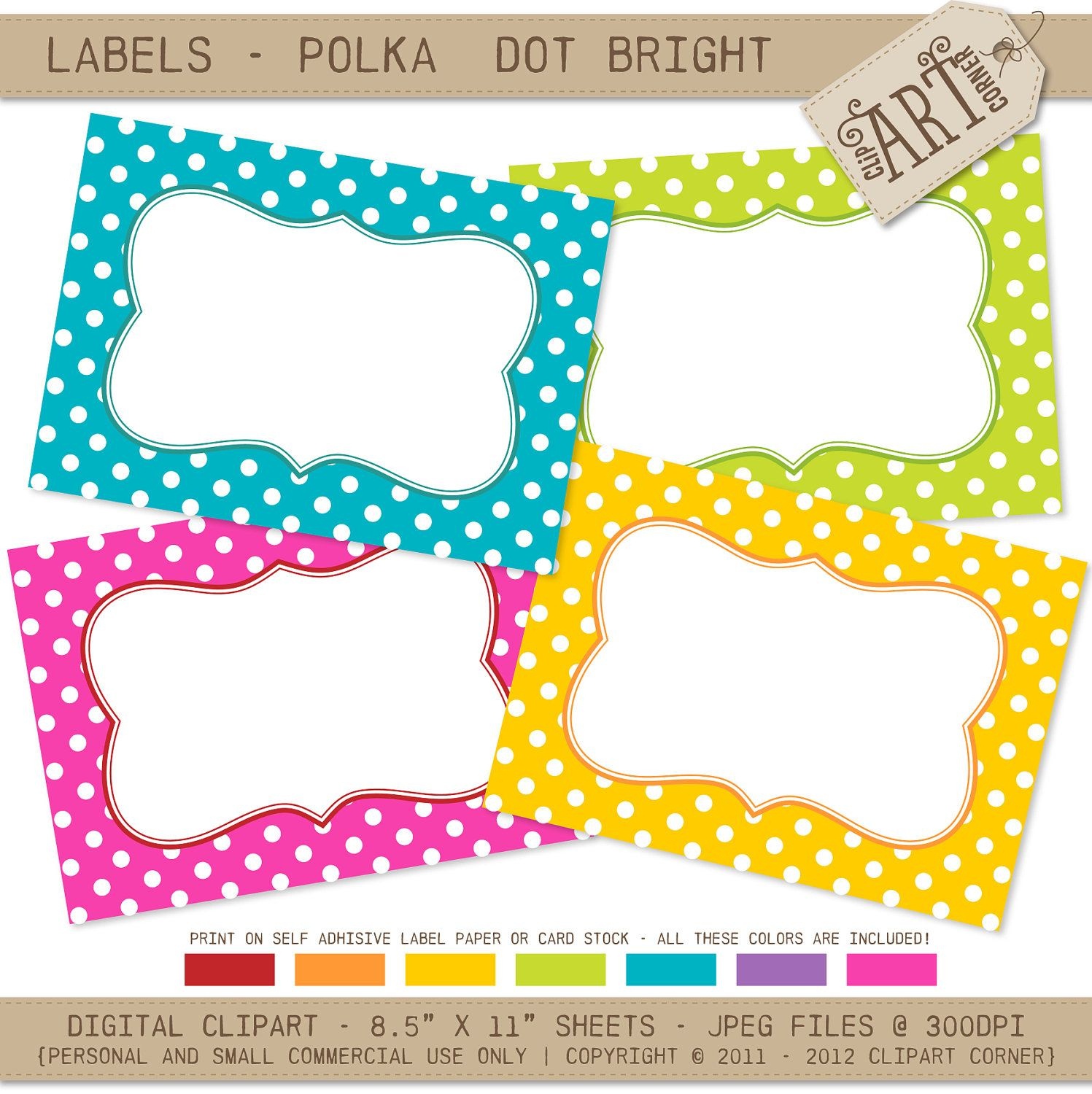 Printable Labels / Cards / Stickers: Bright Polka Dots (Journaling - Free Editable Printable Labels