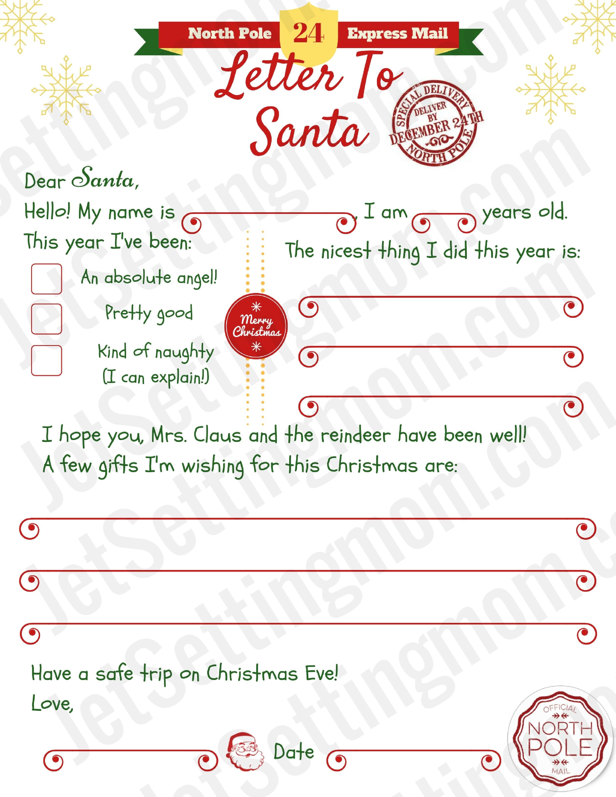 Printable Letter To Santa Template - Free Santa Letter Printable - Free Santa Templates Printable