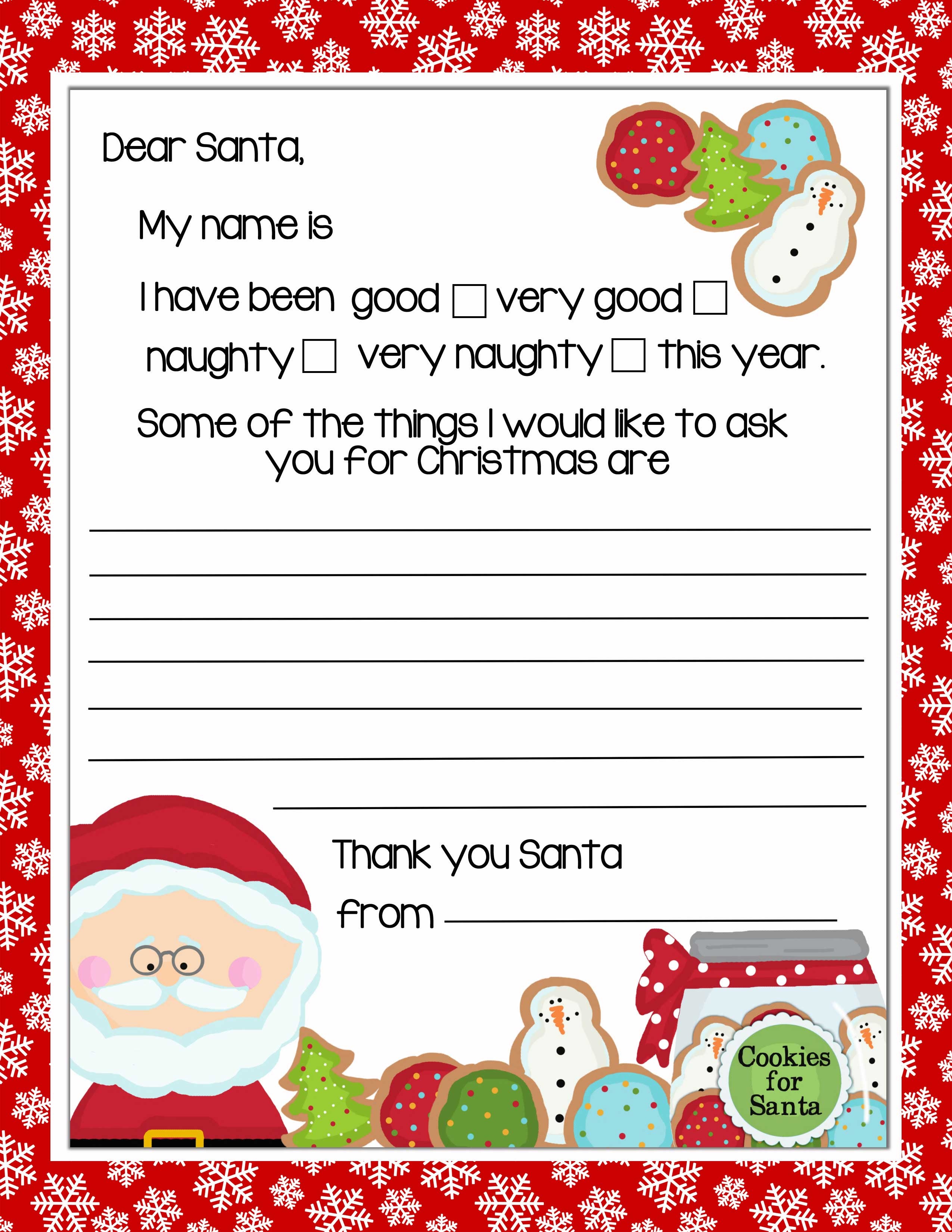 Printable Letter To Santa With Christmas Cookies - Letter To Santa Template Free Printable