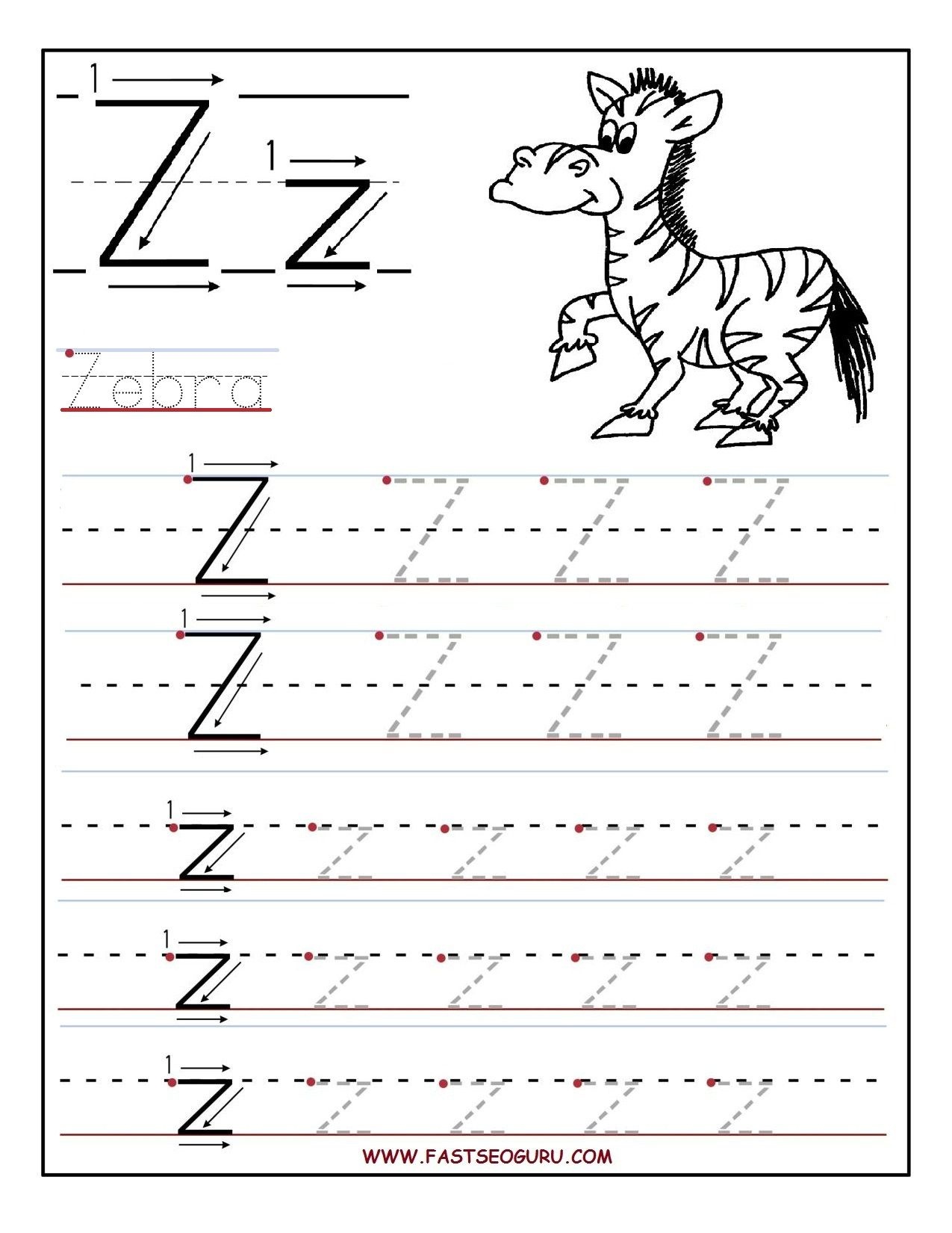 Printable Letter Z Tracing Worksheets For Preschool | Kids - Free Printable Preschool Worksheets Tracing Letters