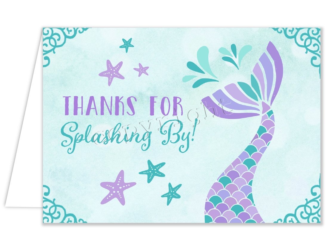 Printable Mermaid Thank You Card For Girl Birthday Party W/matching - Free Printable Mermaid Thank You Cards