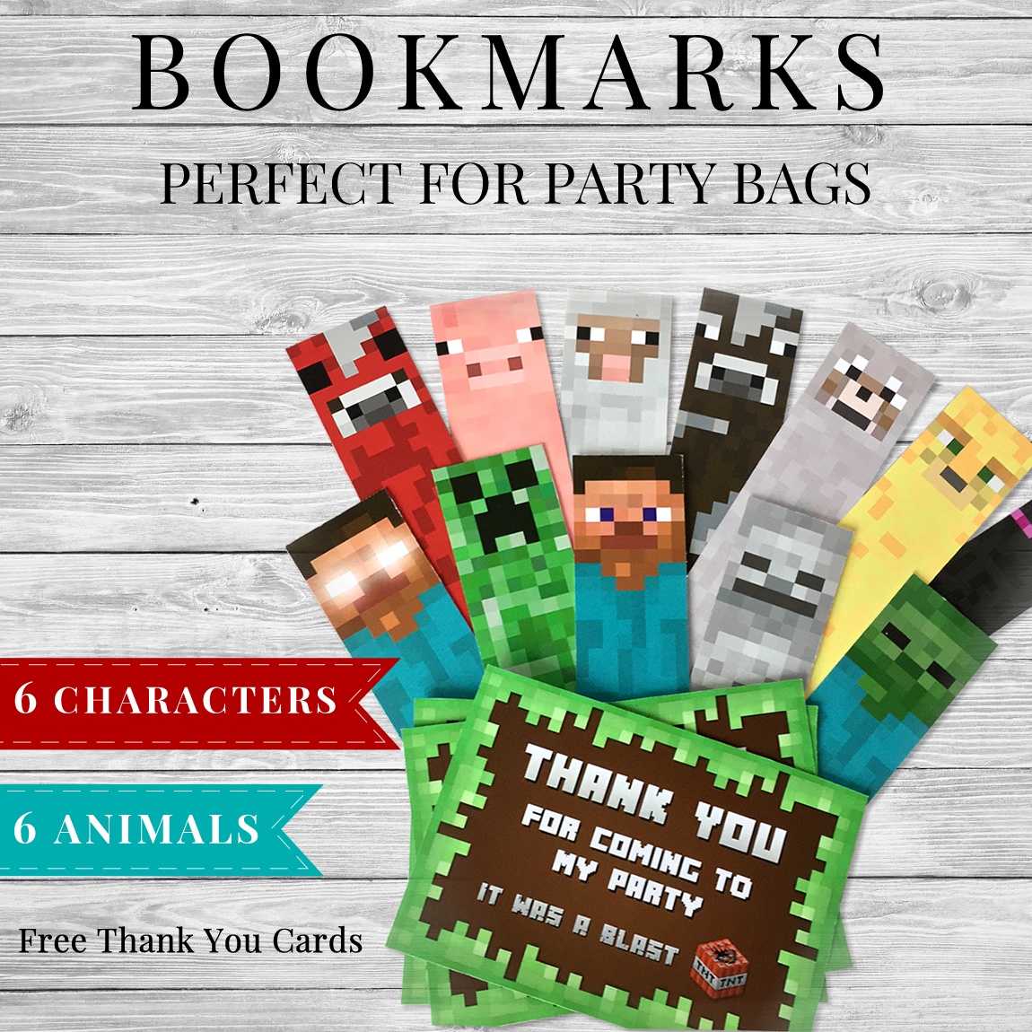 Printable Minecraft Bookmarks - Minecraft Party Supplies - Free Printable Minecraft Thank You Notes