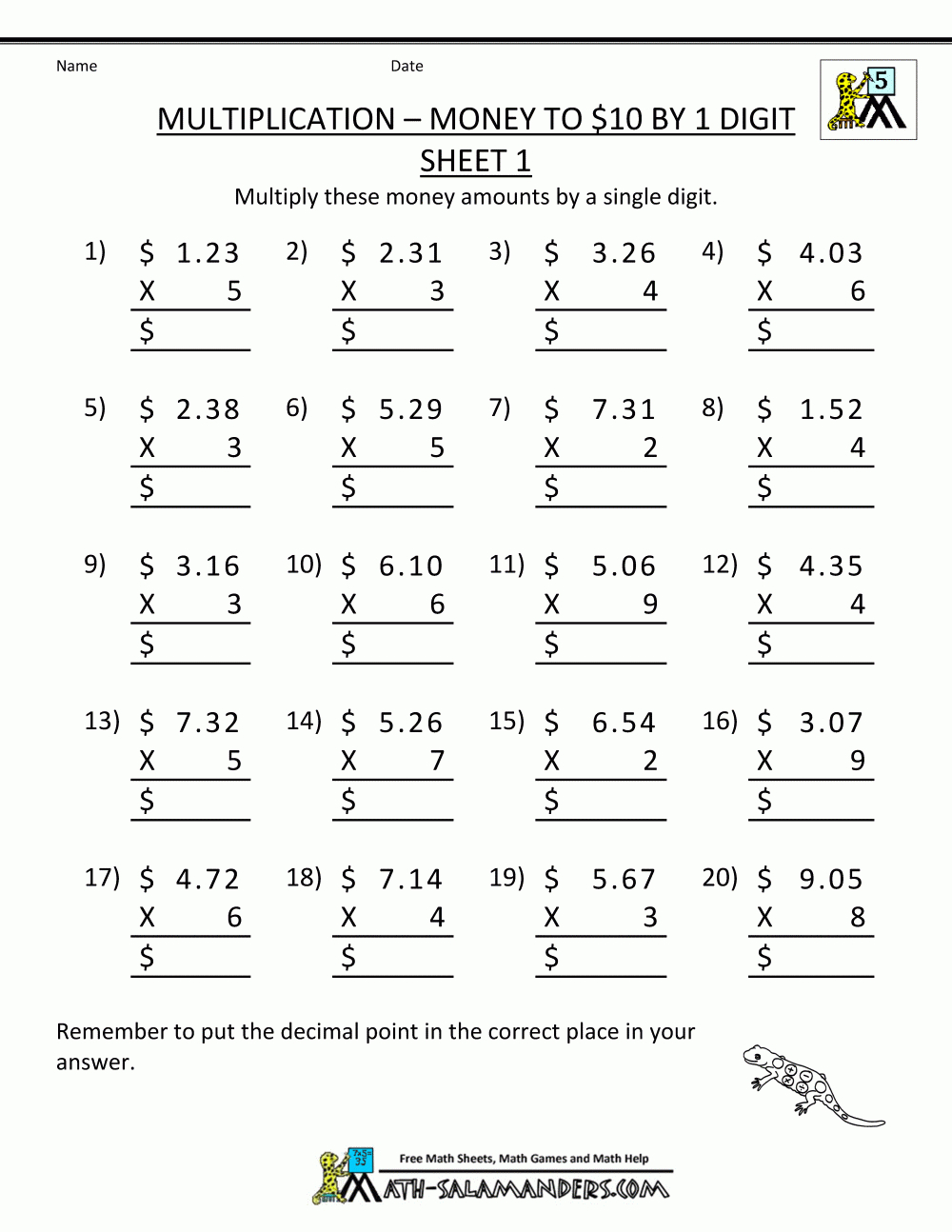 Printable Multiplication Sheet 5Th Grade - Free Printable Multiplication Sheets