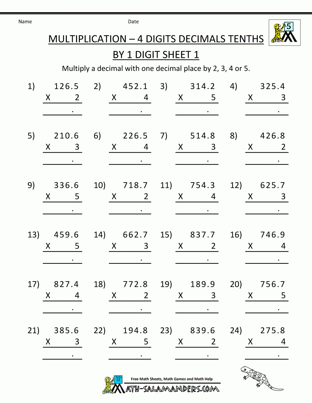 Estimating Multiplication Worksheet