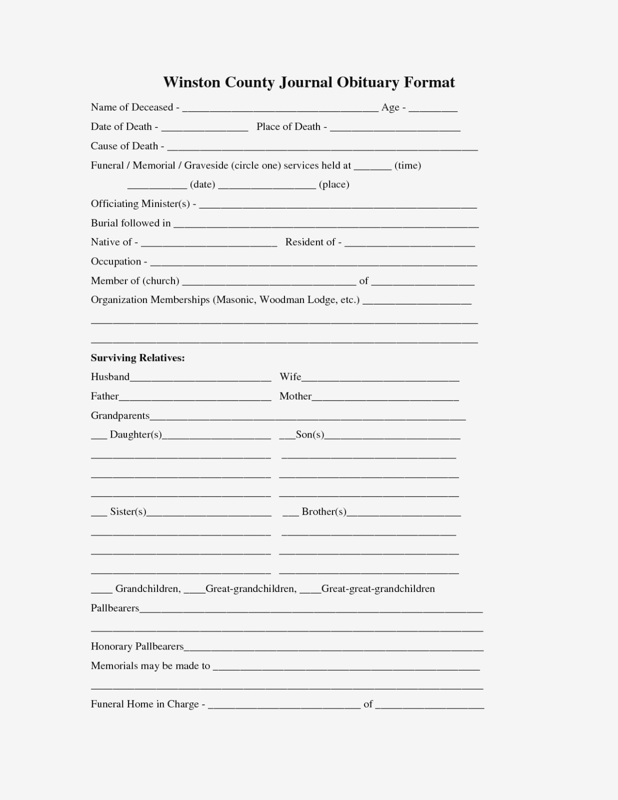 Free Printable Obituary Free Printable