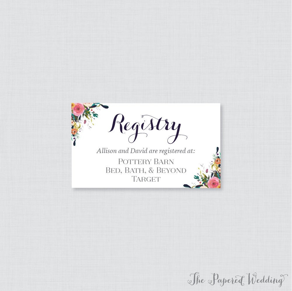 Printable Or Printed Wedding Registry Cards Floral Wedding | Etsy - Free Printable Registry Cards