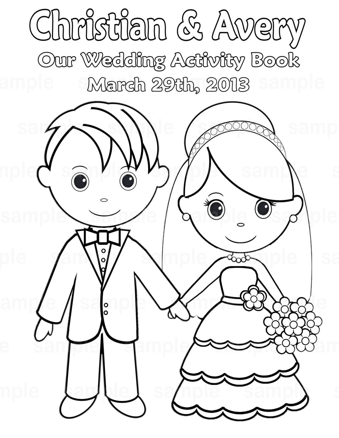 Printable Personalized Wedding Coloring Activity Book Favor Kids 8.5 - Free Printable Personalized Wedding Coloring Book