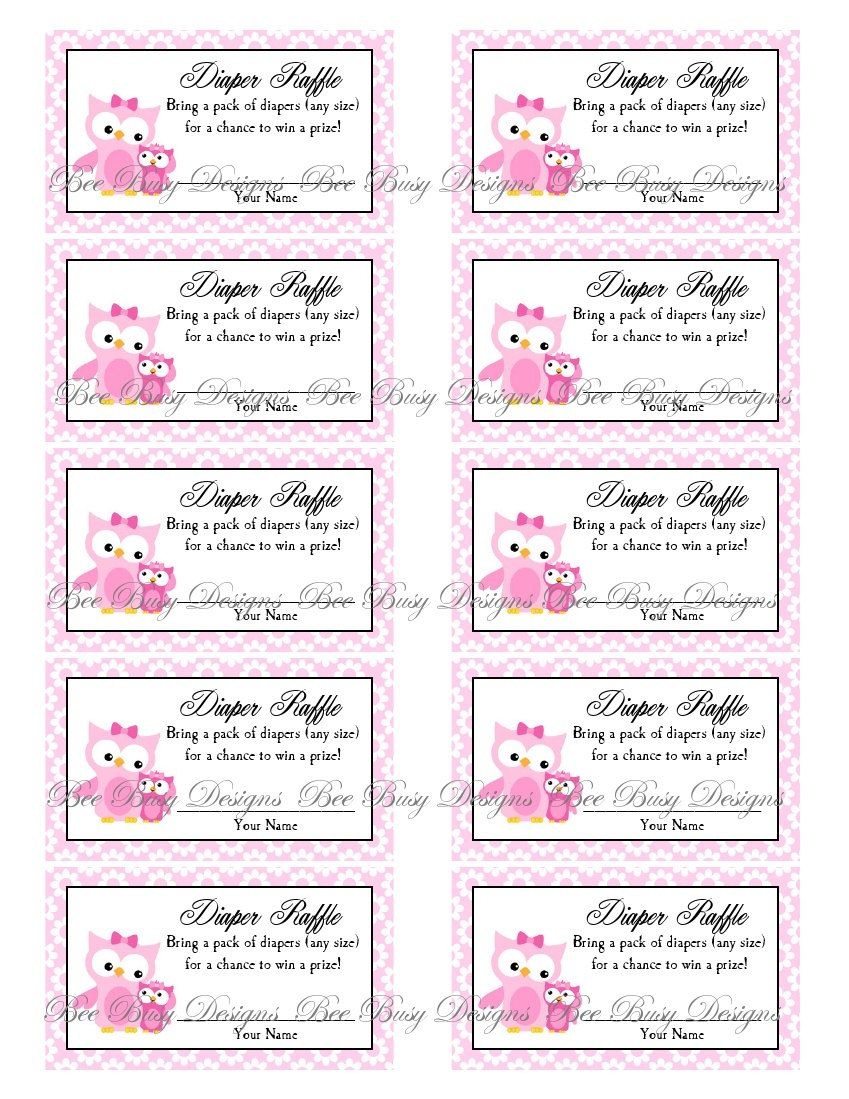 Diaper Raffle Tickets with Pink Mom and Owl Design