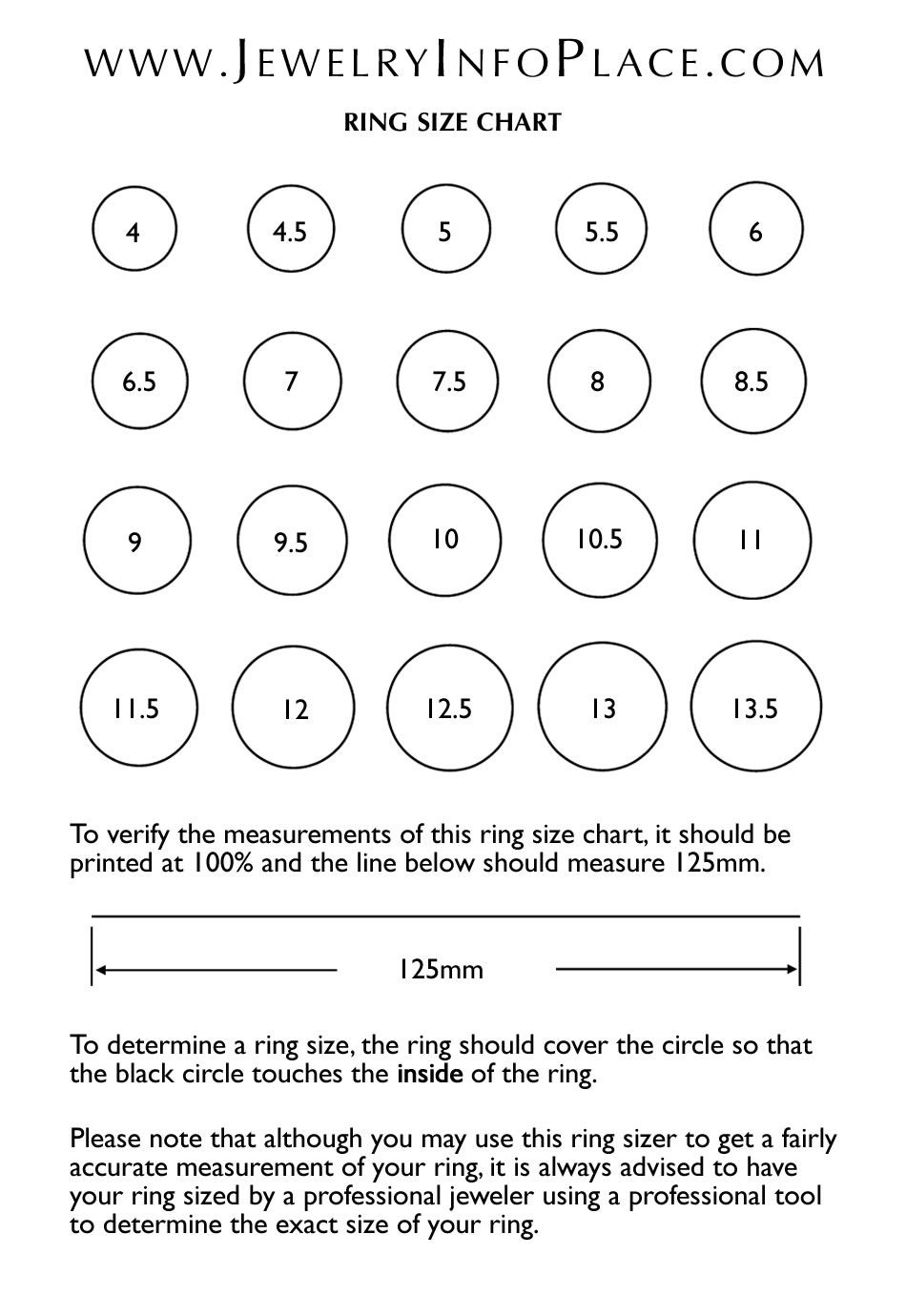 womens printable ring sizer