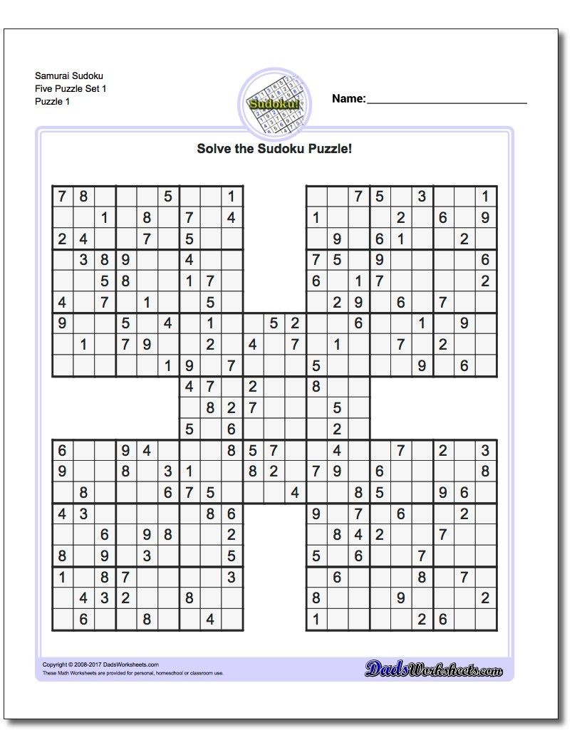 free printable samurai sudoku puzzles