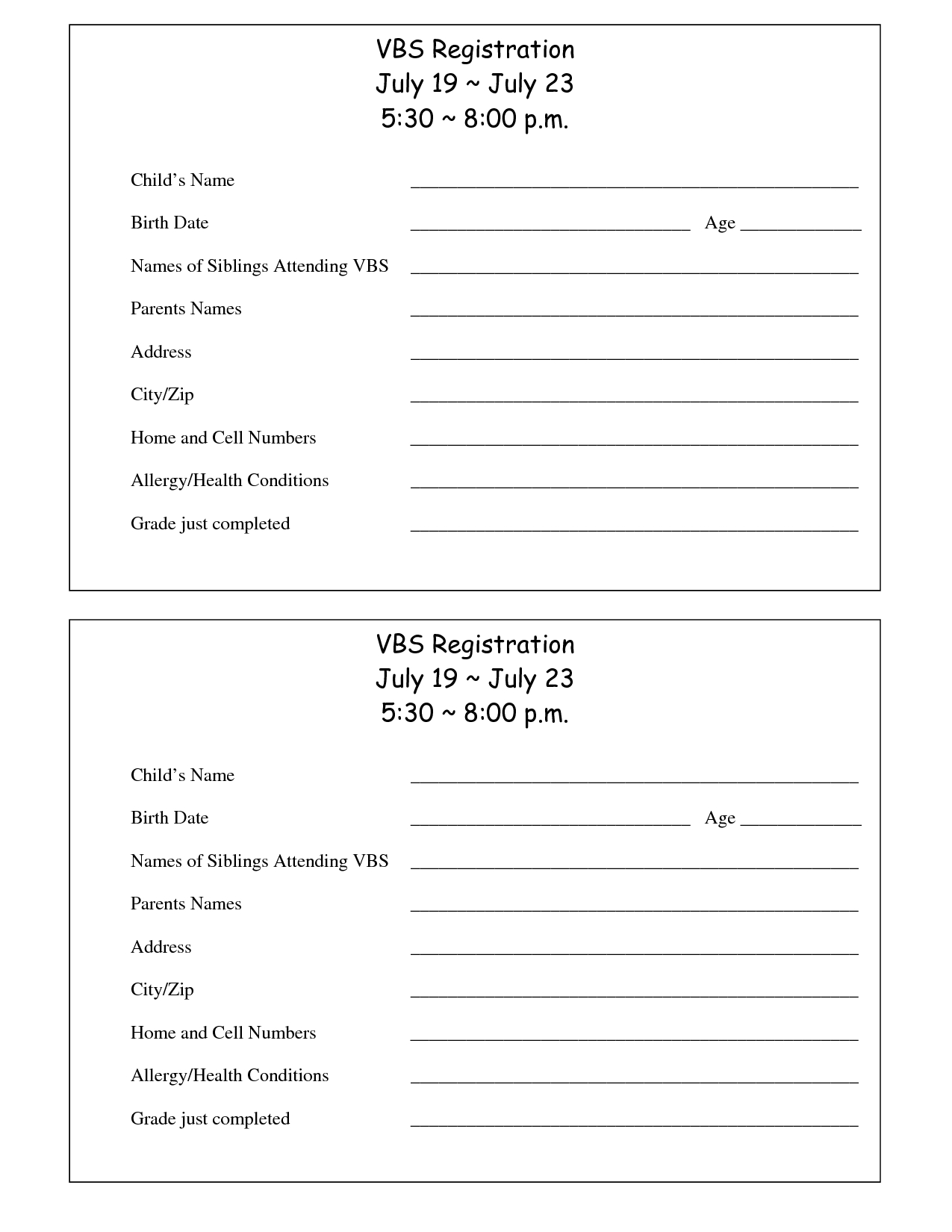 Printable Vbs Registration Form Template | Conference | Registration - Free Printable Vacation Bible School Materials