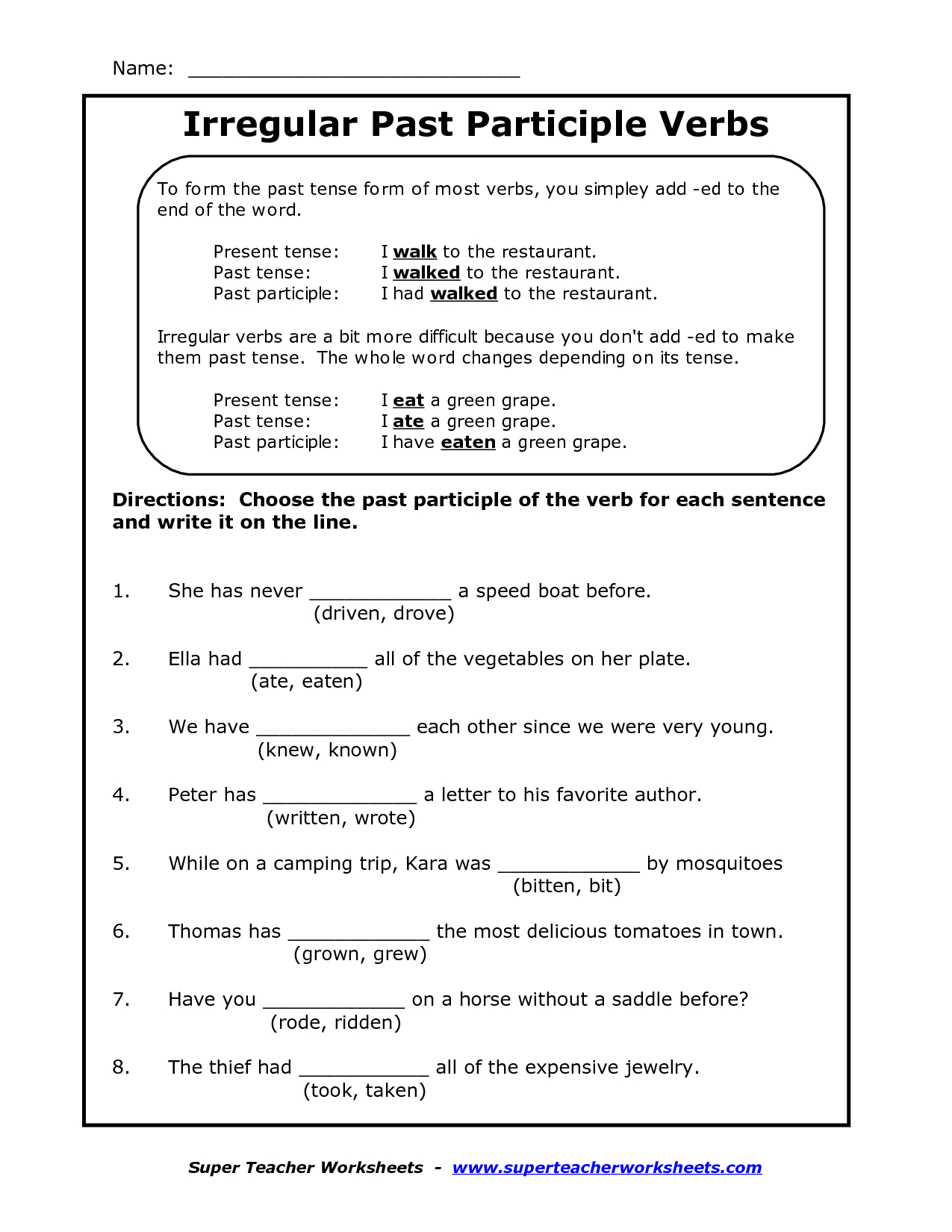 Printable Verbs Worksheets | Irregular Verbs Worksheets | Projects - Free Printable Verb Worksheets