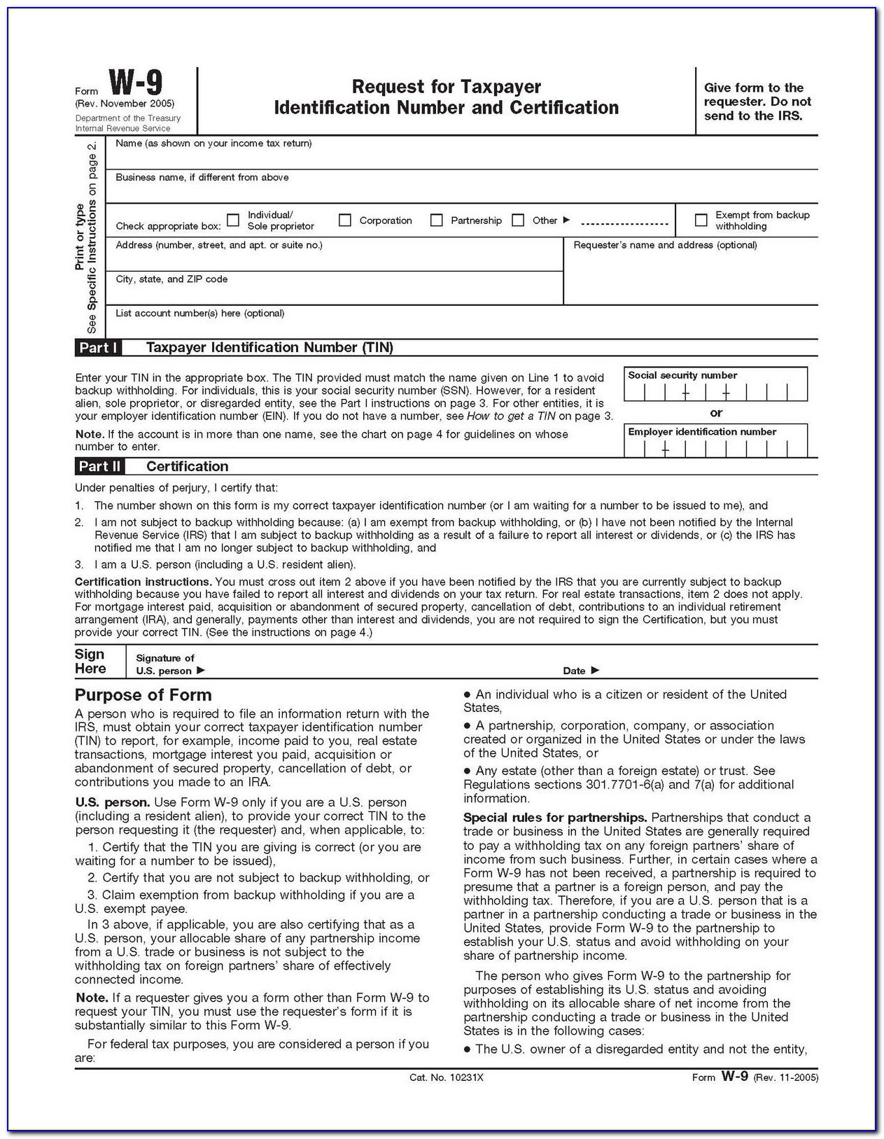 Printable W 9 Form Free