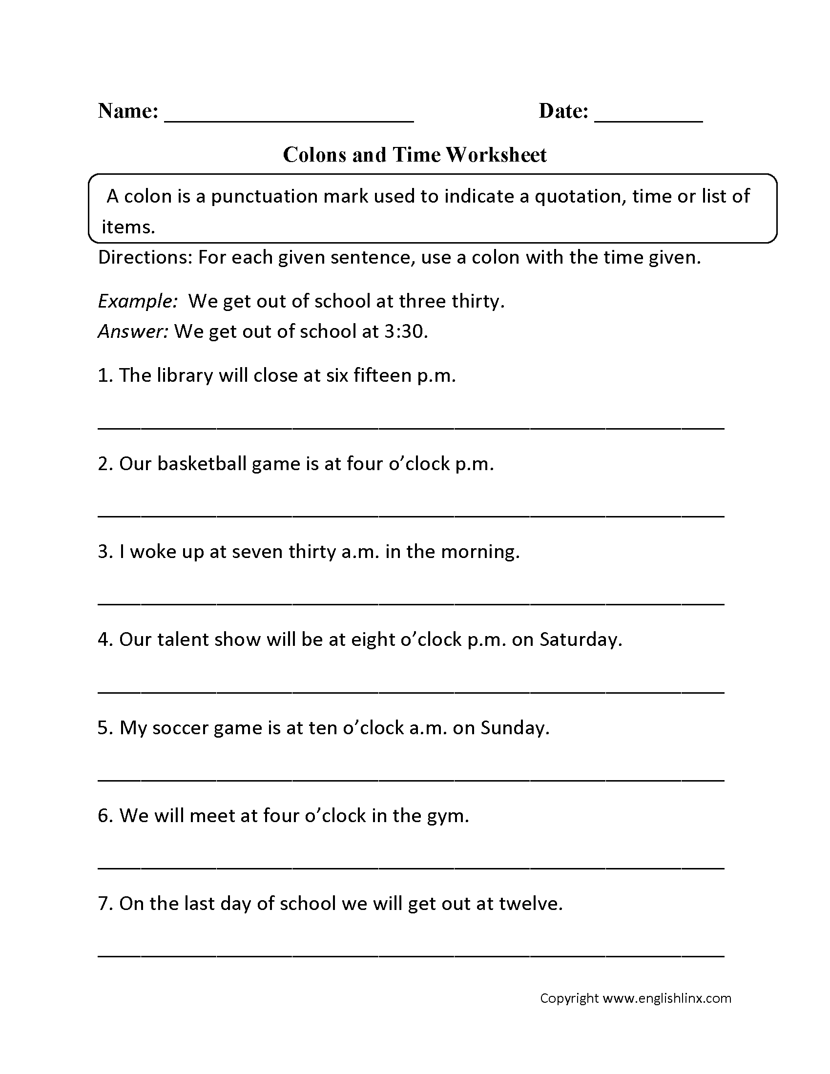Punctuation Worksheets | Colon Worksheets - Free Printable 5 W&amp;#039;s Worksheets
