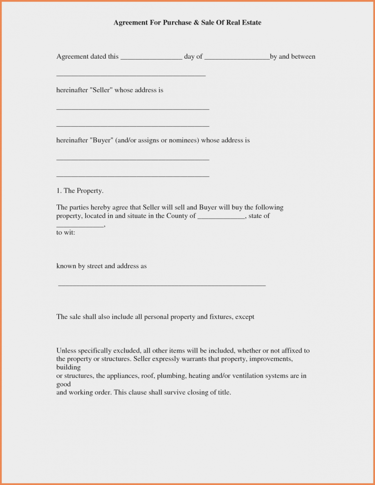 Purchase Agreement Contract Form Good Free Printable Real Estate - Free Printable Real Estate Forms