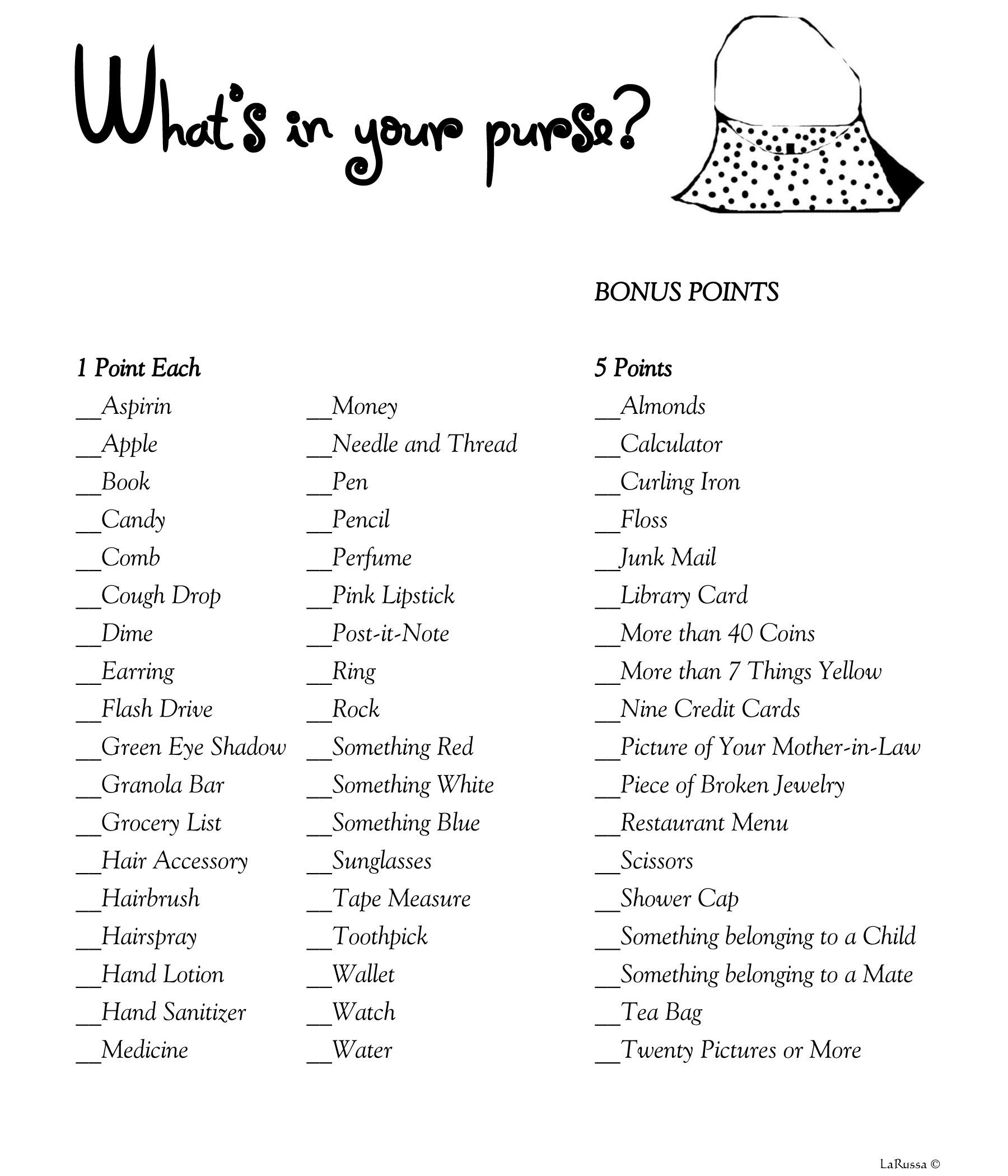 Purse Scavenger Hunt Baby Shower |  Download For Your Next Baby - Free Printable Baby Shower Game What&amp;amp;#039;s In Your Purse