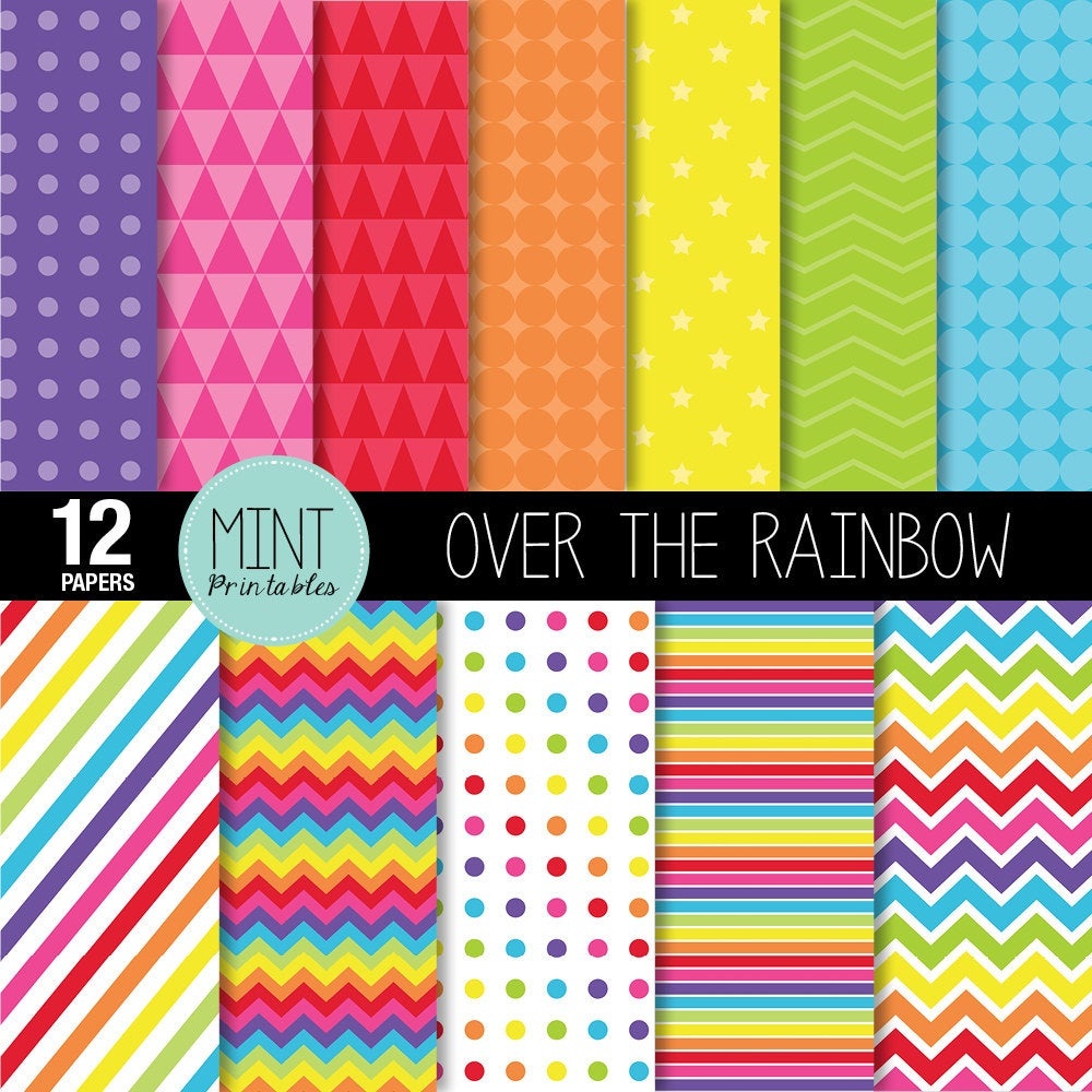 Rainbow Digital Paper Bright Rainbow Colored Scrapbooking | Etsy - Free Printable Pattern Paper Sheets