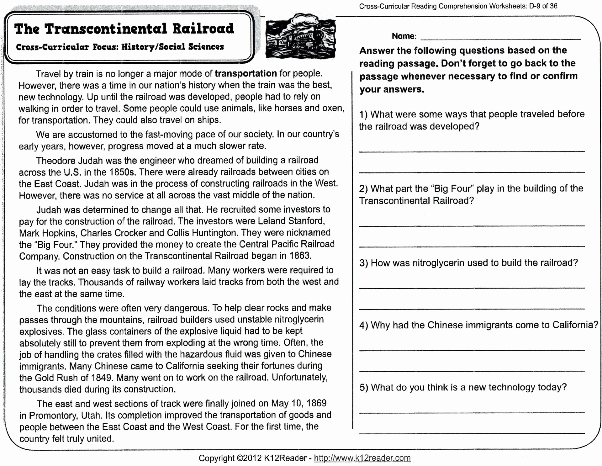 Free Printable Reading Comprehension Worksheets Grade 5 ...
