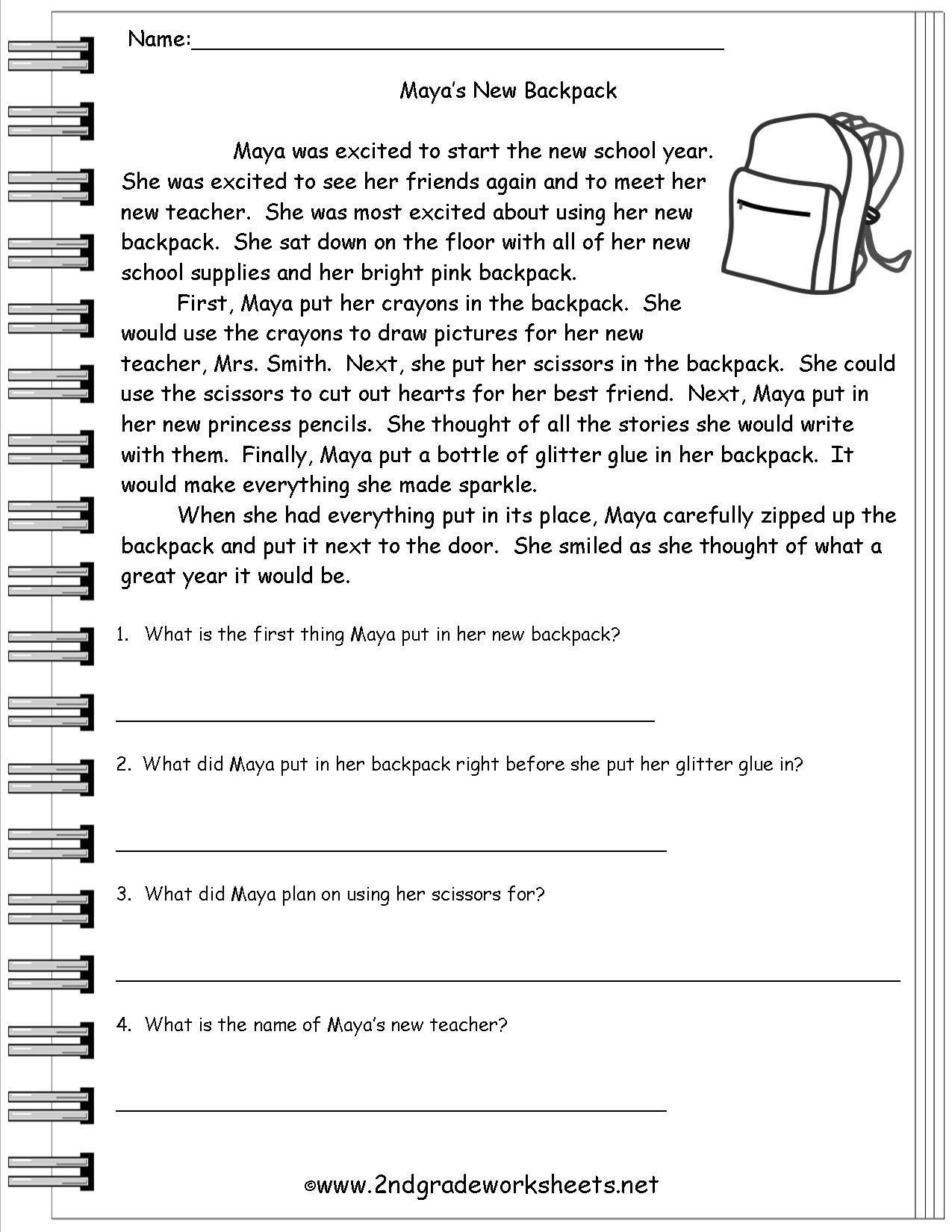 Reading Worksheeets Free Printable Comprehension Worksheets For Grade 