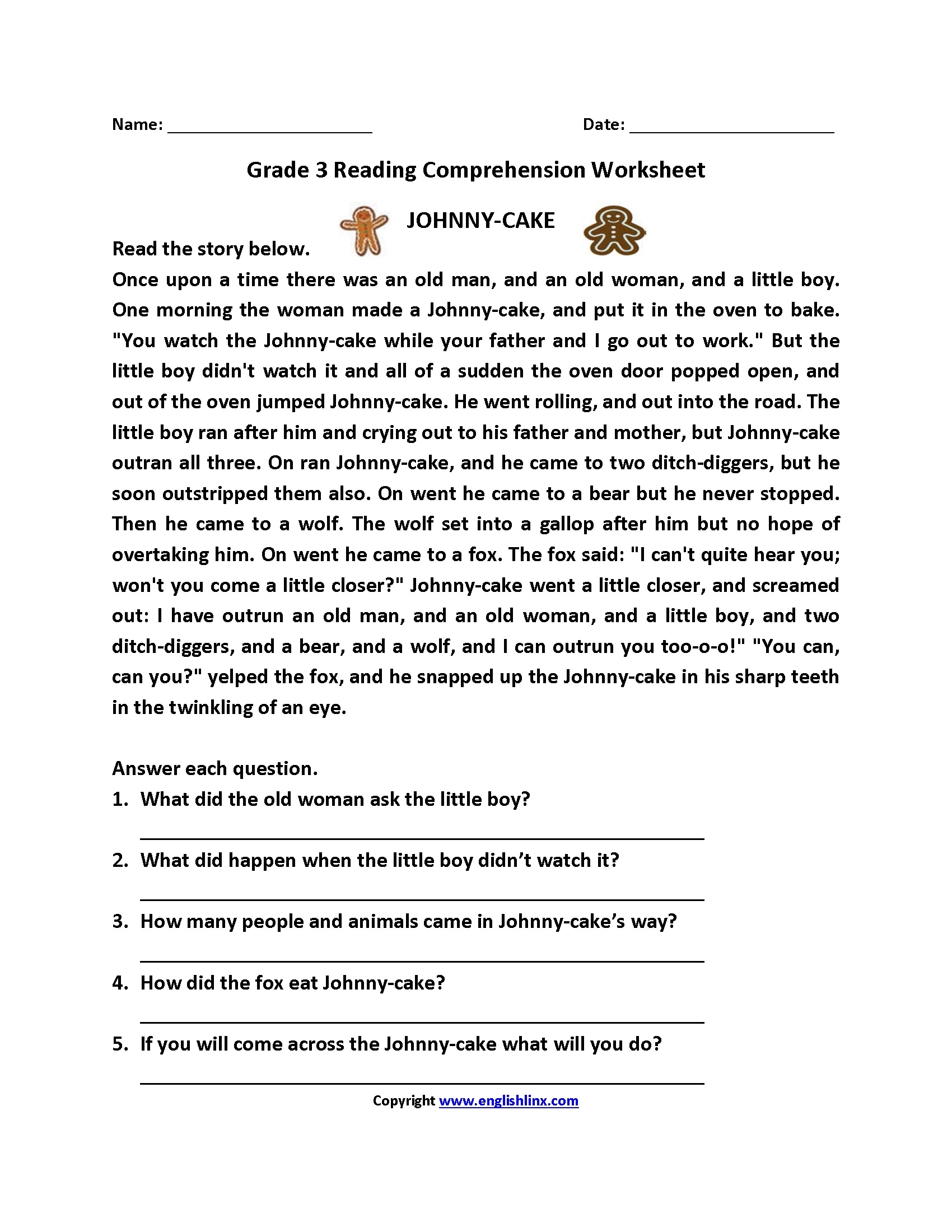 free printable reading comprehension worksheets for 3rd grade free