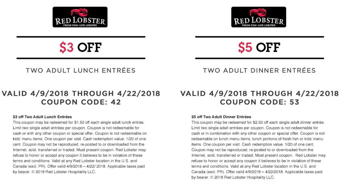 Red Lobster Freebies Coupons Codes - Free Printable Red Lobster Coupons