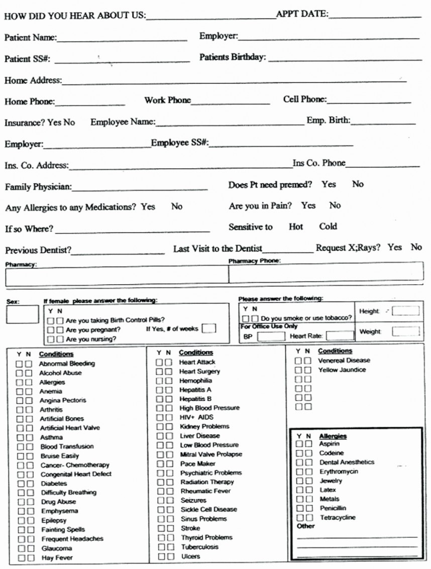 Printable Personal Medical History Forms Printable Forms Free Online