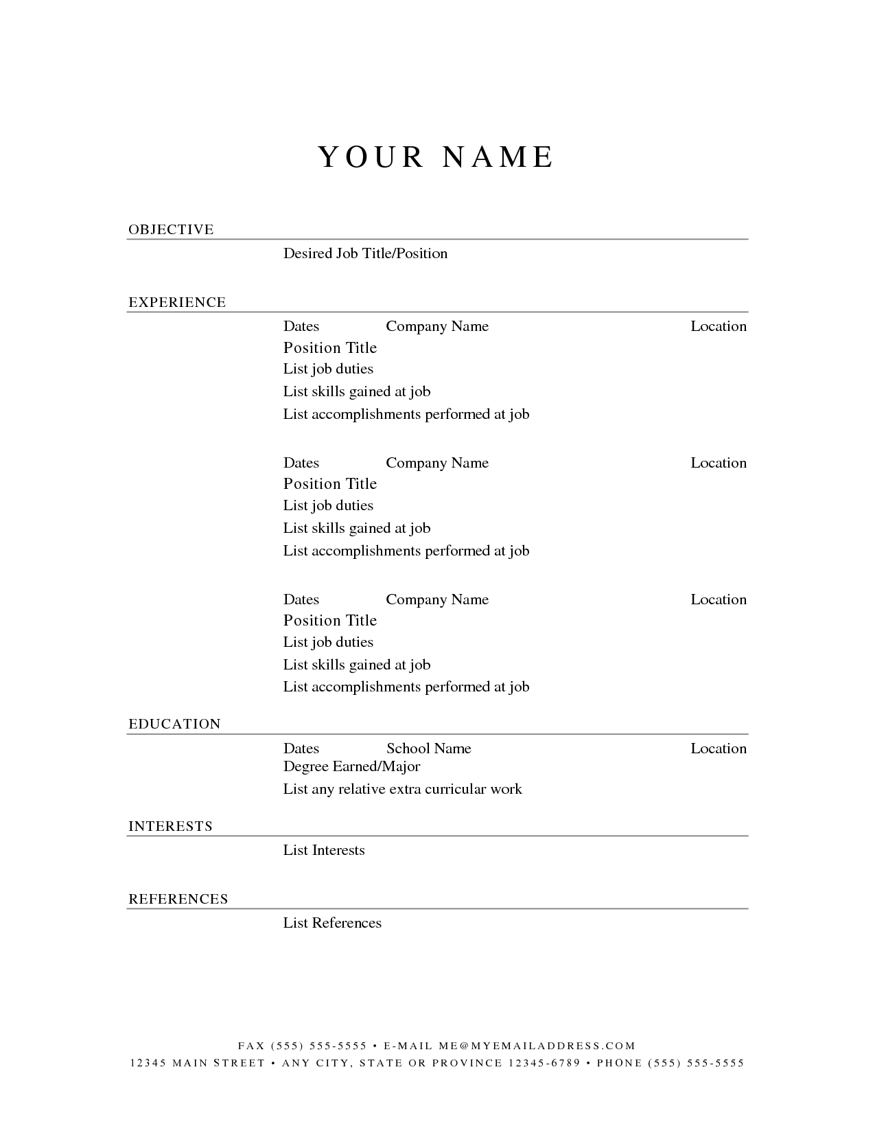 Resume Examples Printable | Job Search | Sample Resume Templates - Free Printable Fill In The Blank Resume Templates