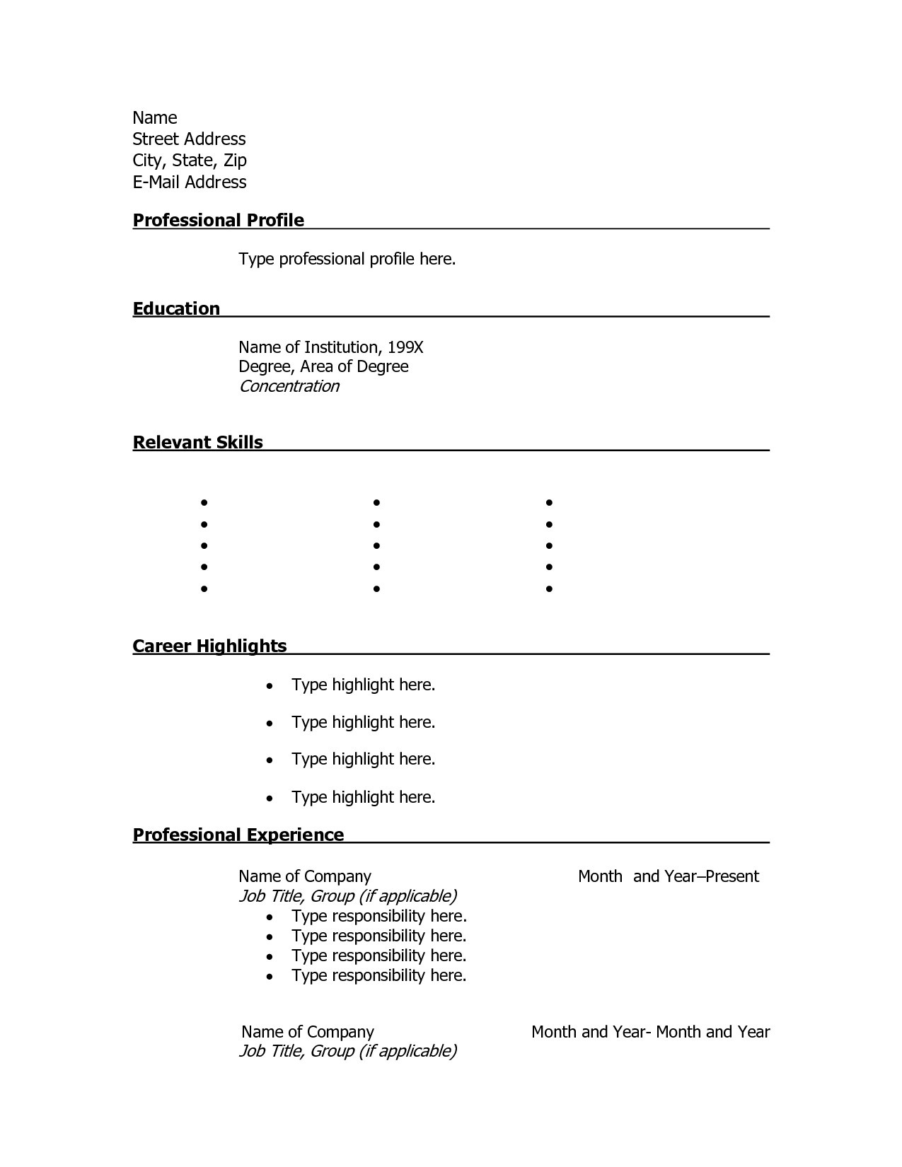 resume blank templates for high school students