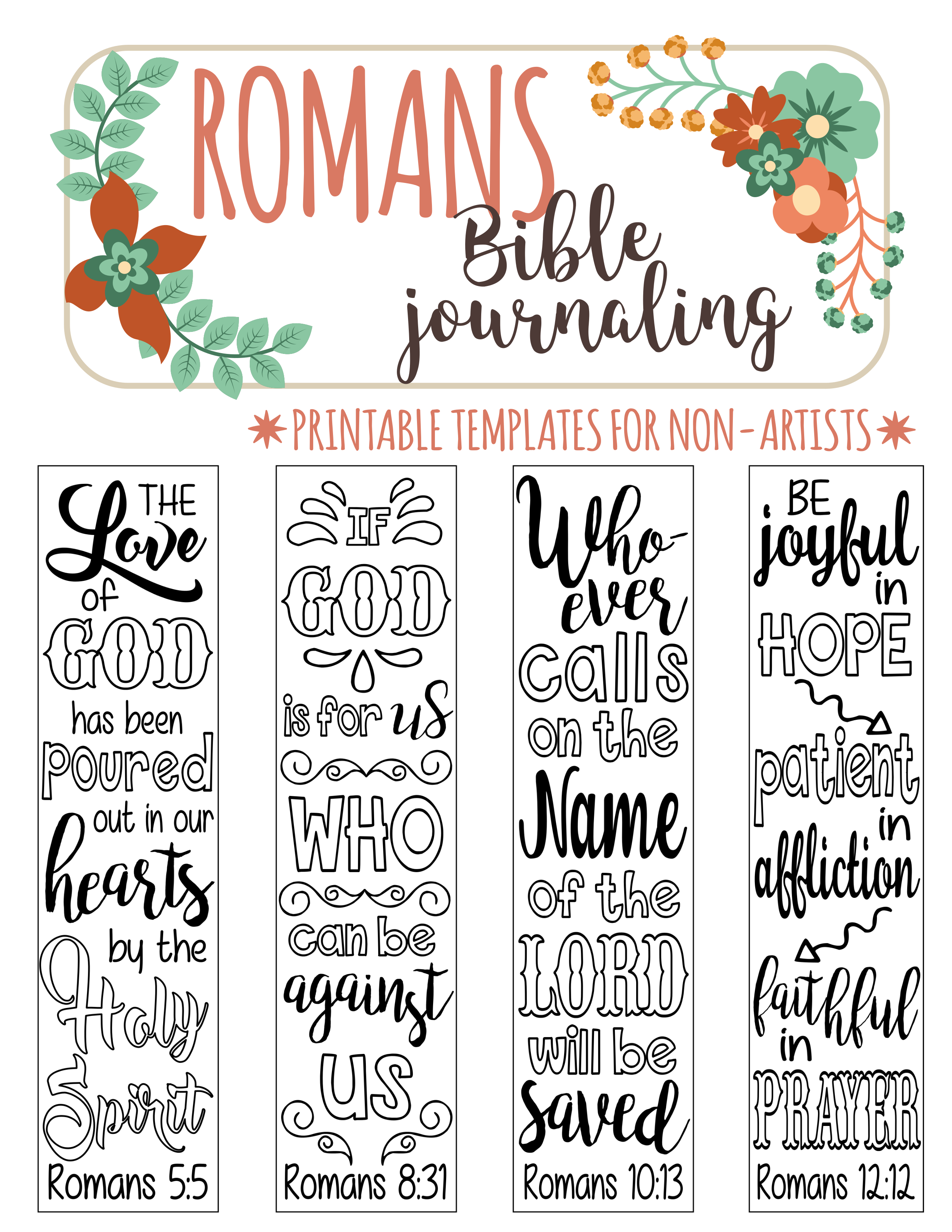 Romans - 4 Bible Journaling Printable Templates, Illustrated - Free Printable Bible Bookmarks Templates