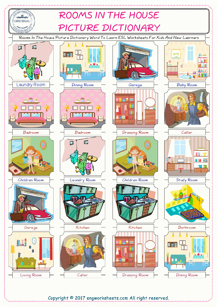 Rooms In The House - Free Esl, Efl Worksheets Madeteachers For - Free Printable Picture Dictionary For Kids