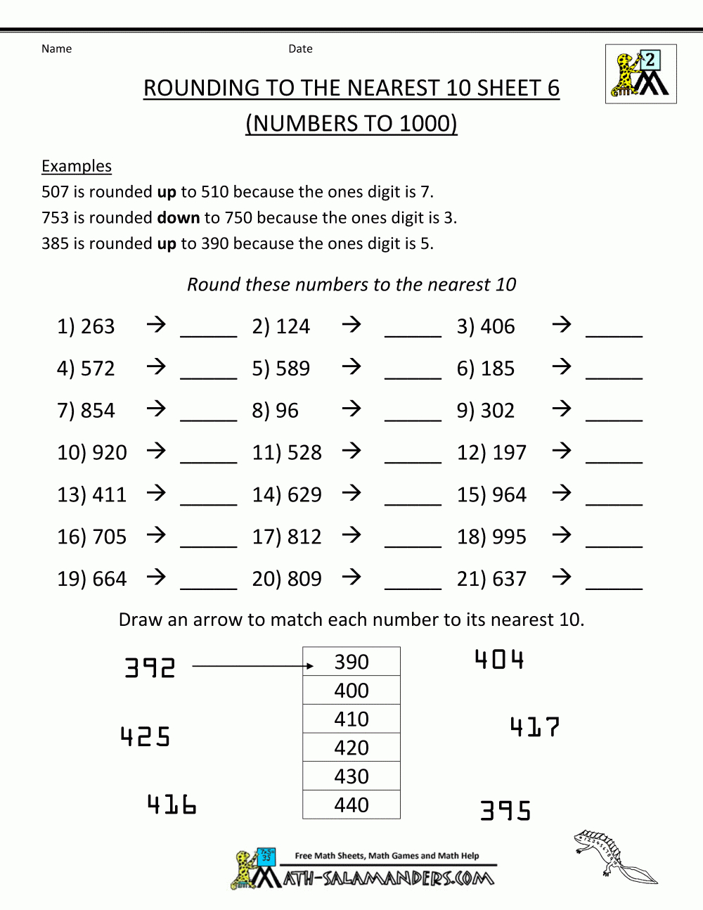 Rounding Numbers Worksheets Nearest 10 100 1000 1 Education Free 