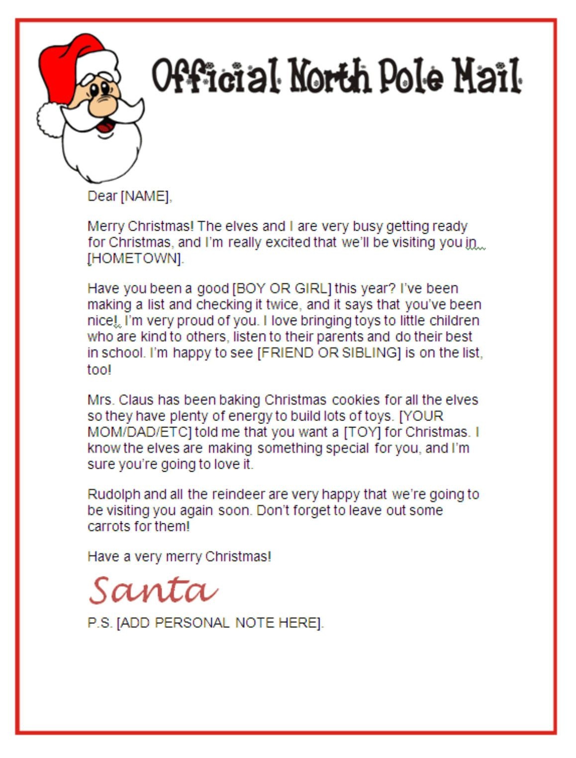 Santa North Pole Workshop Santa Letter Templates Jxmsdp1U - Free Printable Letter From Santa Template
