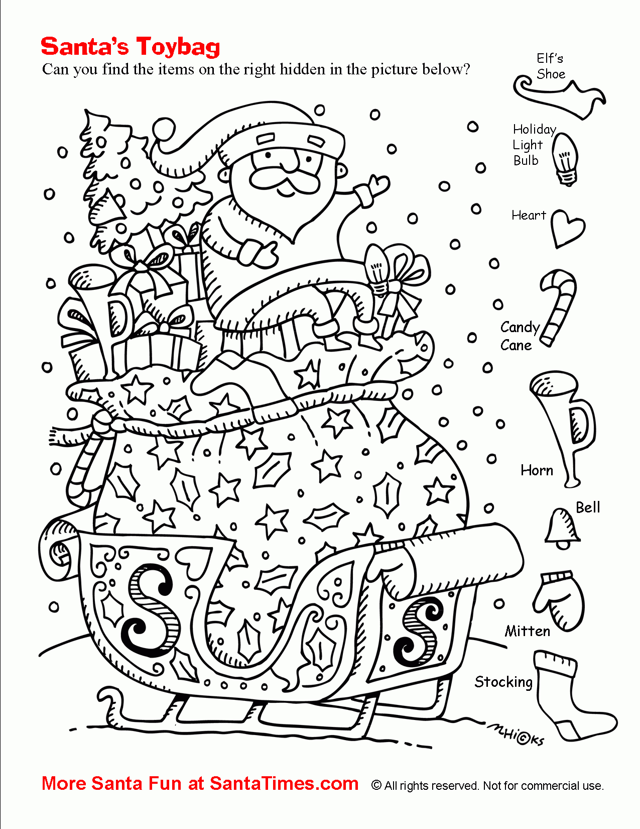 Santa&amp;#039;s Toy Bag Hidden Picture Activity - Free Printable Christmas Hidden Picture Games