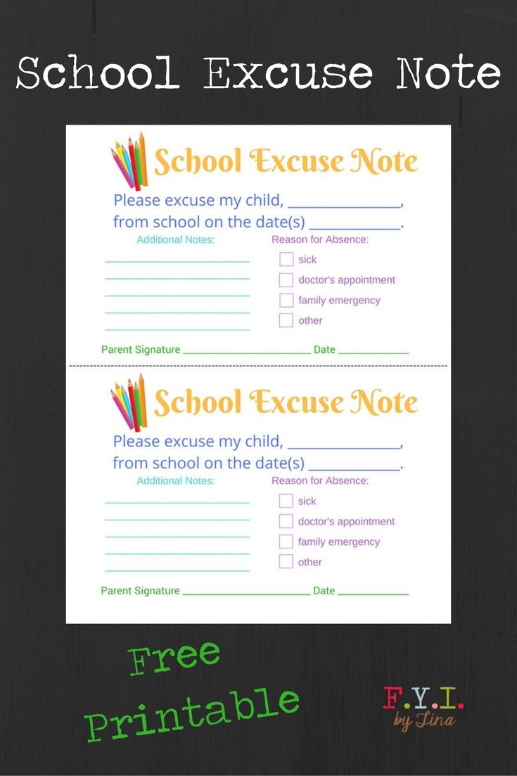 School Excuse Note - Free Printable • Fyitina | Back To School - Free Printable School Notes