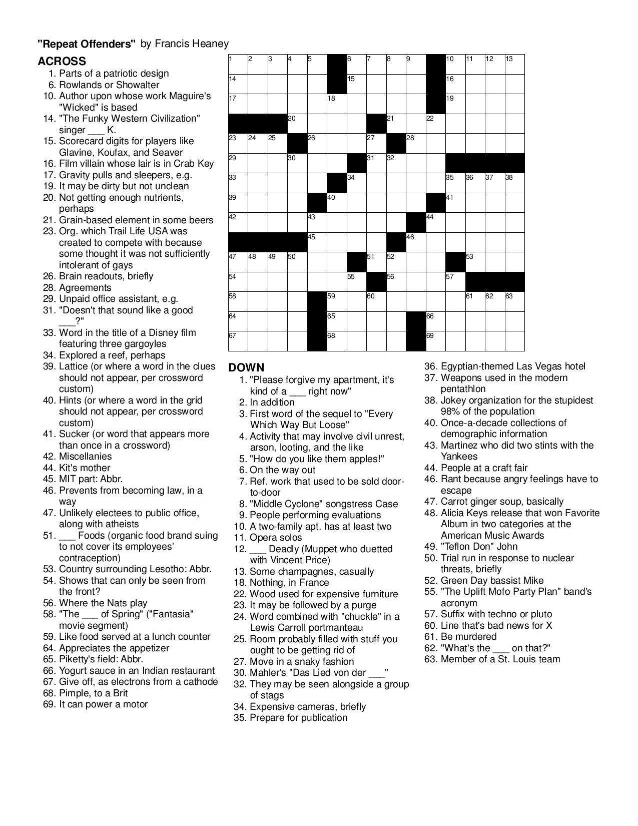 September | 2014 | Matt Gaffney&amp;#039;s Weekly Crossword Contest - Merl Reagle&amp;amp;#039;s Sunday Crossword Free Printable