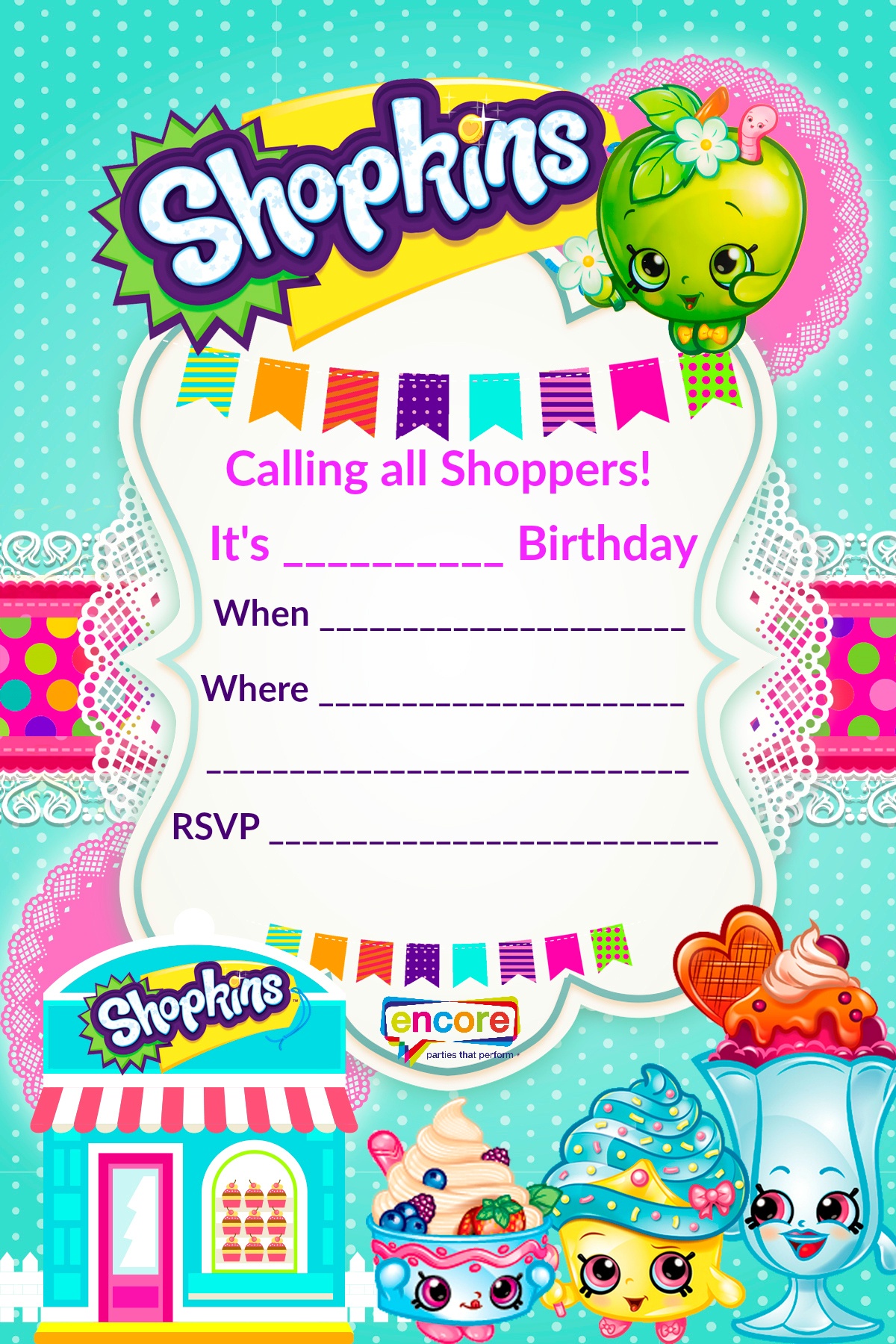 Shopkins Party Invite Download Free! | Encore Kids Parties - Printable Invitations Free No Download