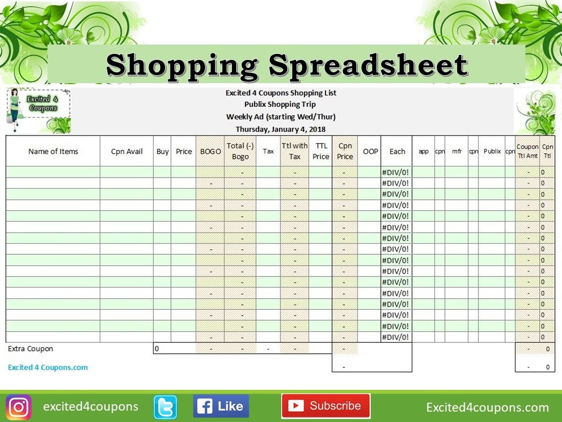 Free Printable Coupon Spreadsheet Template