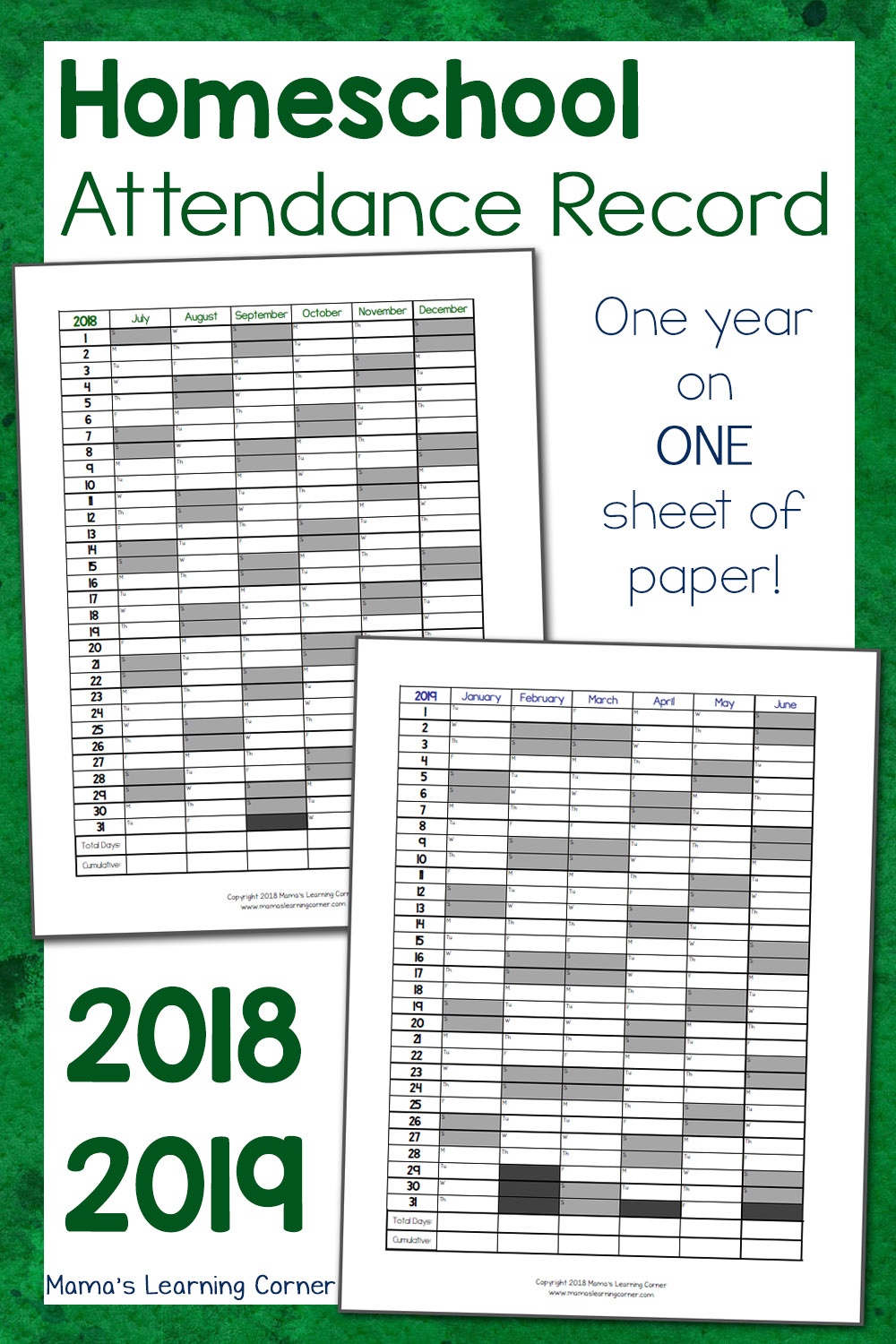 Simple Homeschool Attendance Record 2018-2019 - Mamas Learning Corner - Free Printable Attendance Sheets For Homeschool