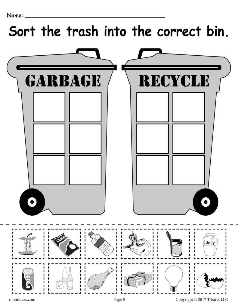 Sorting Trash - Earth Day Recycling Worksheets (4 Free Printable - Free Printable Recycling Worksheets