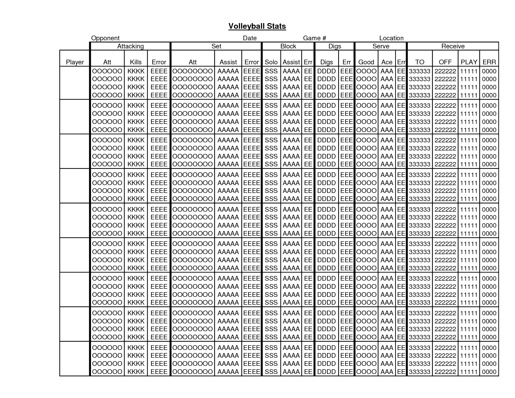 Volleyball Printable Stat Sheets Printable Blank World