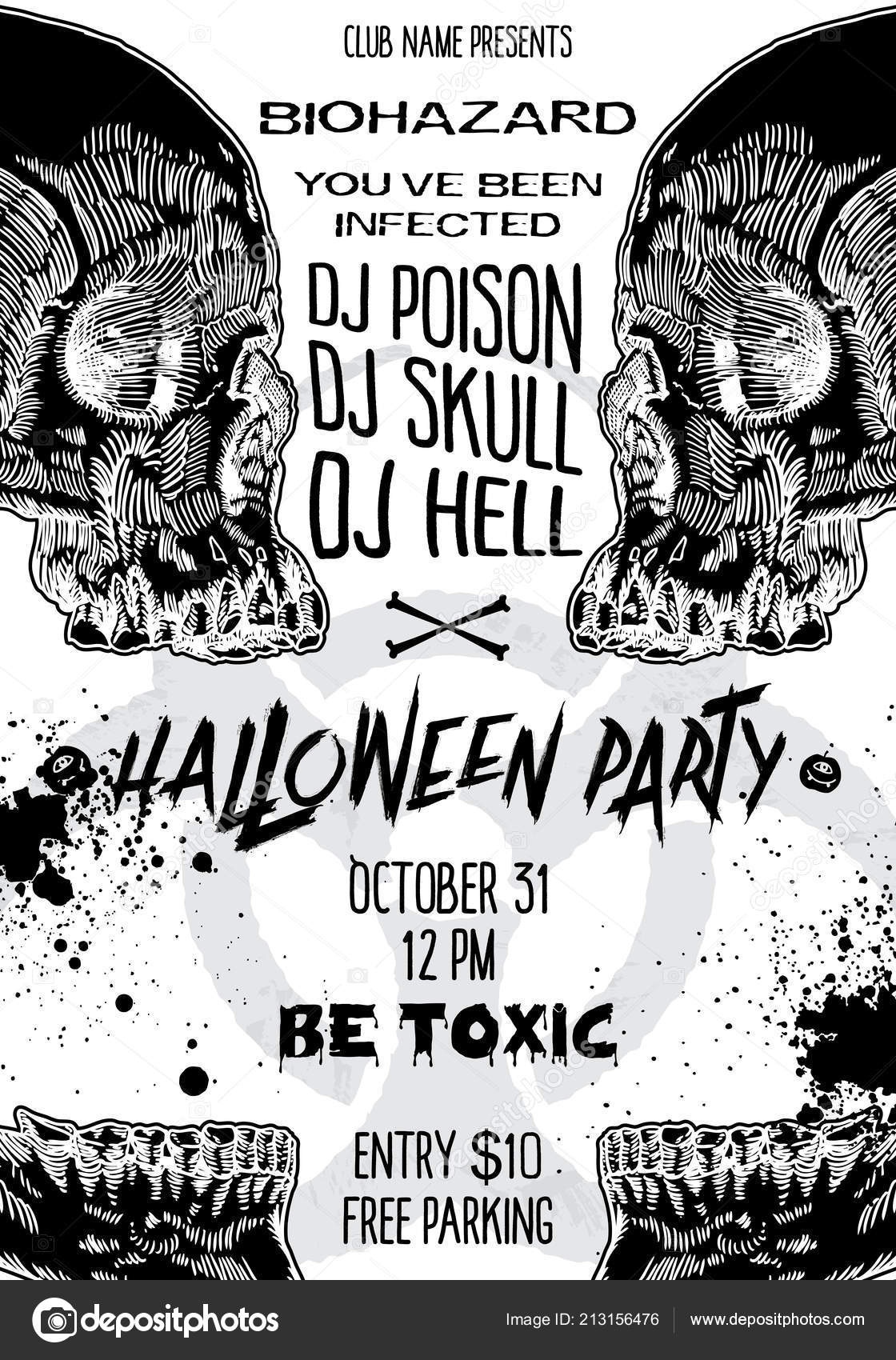 Stylish Black White Halloween Invitation Poster Card Skulls - Halloween Invitations Free Printable Black And White