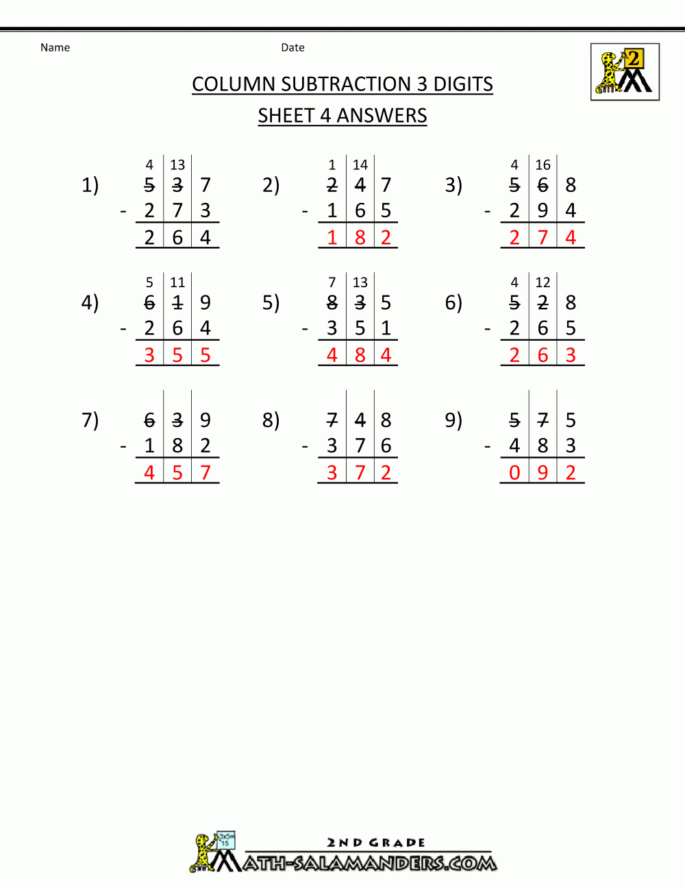 Subtraction With Regrouping Worksheets - 7Th Grade Math Worksheets Free Printable With Answers