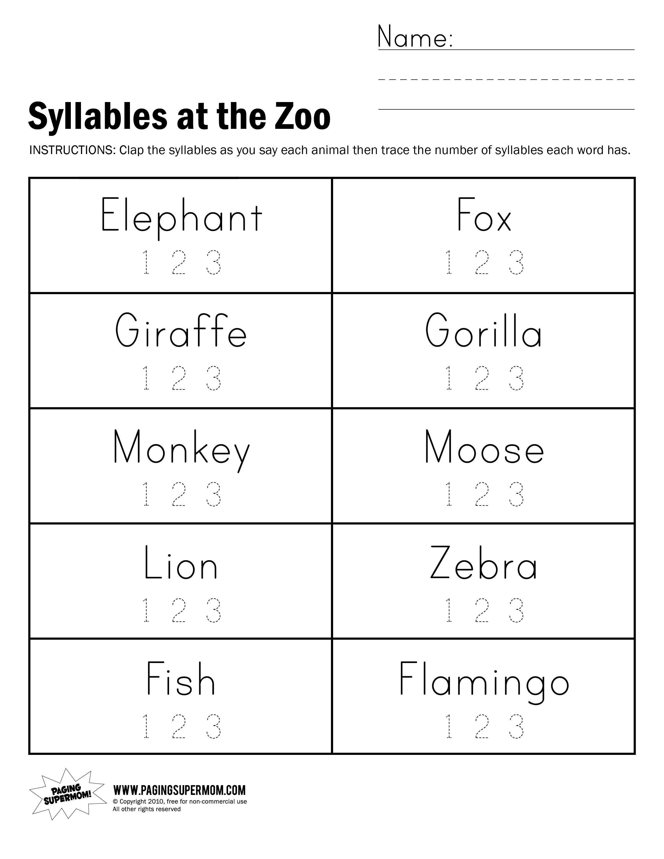 syllable counting worksheets for kindergarten